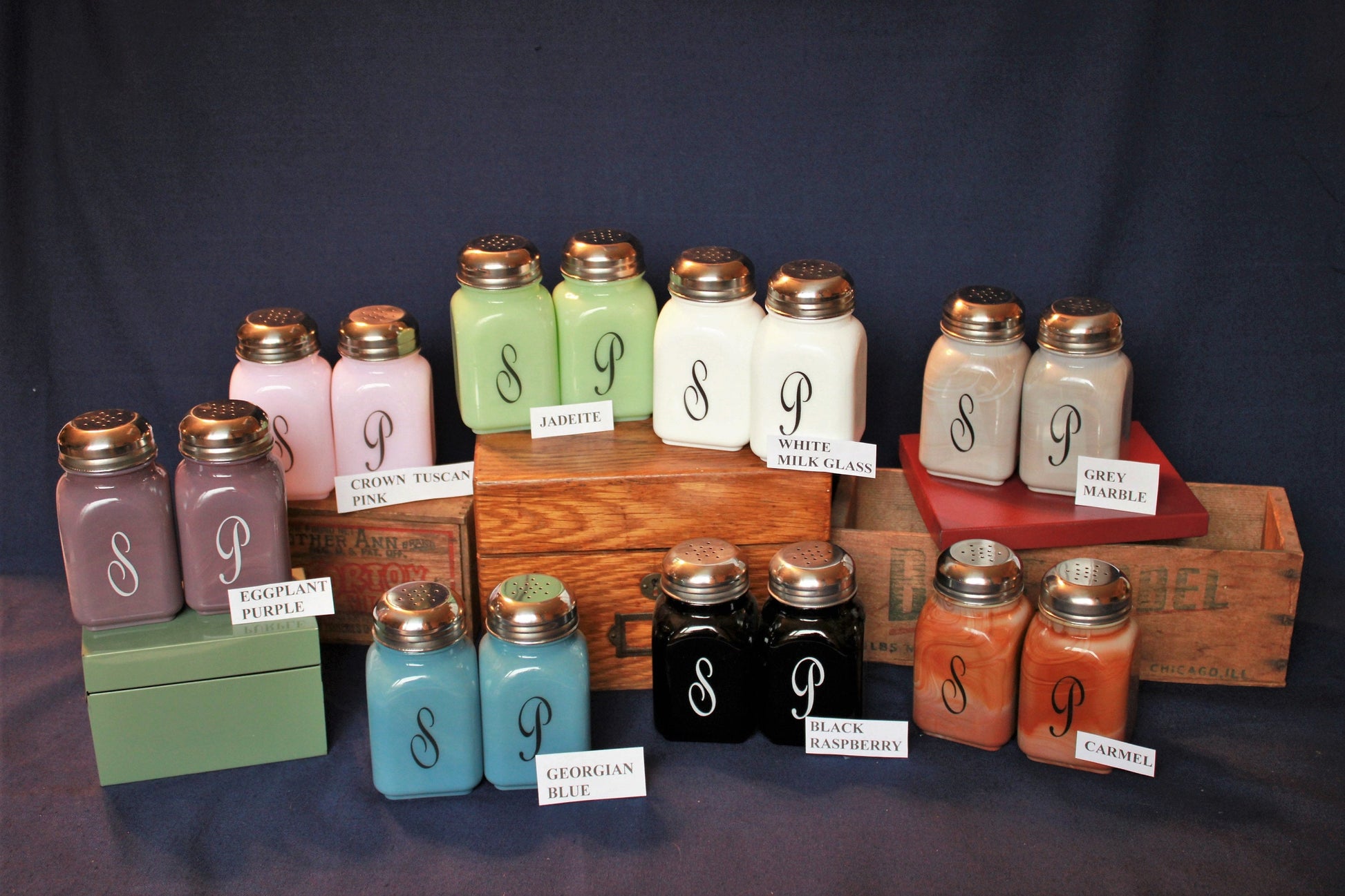 Monogram Salt and Pepper Shakers by Mosser Farmhouse Style, Your Choice of Colors