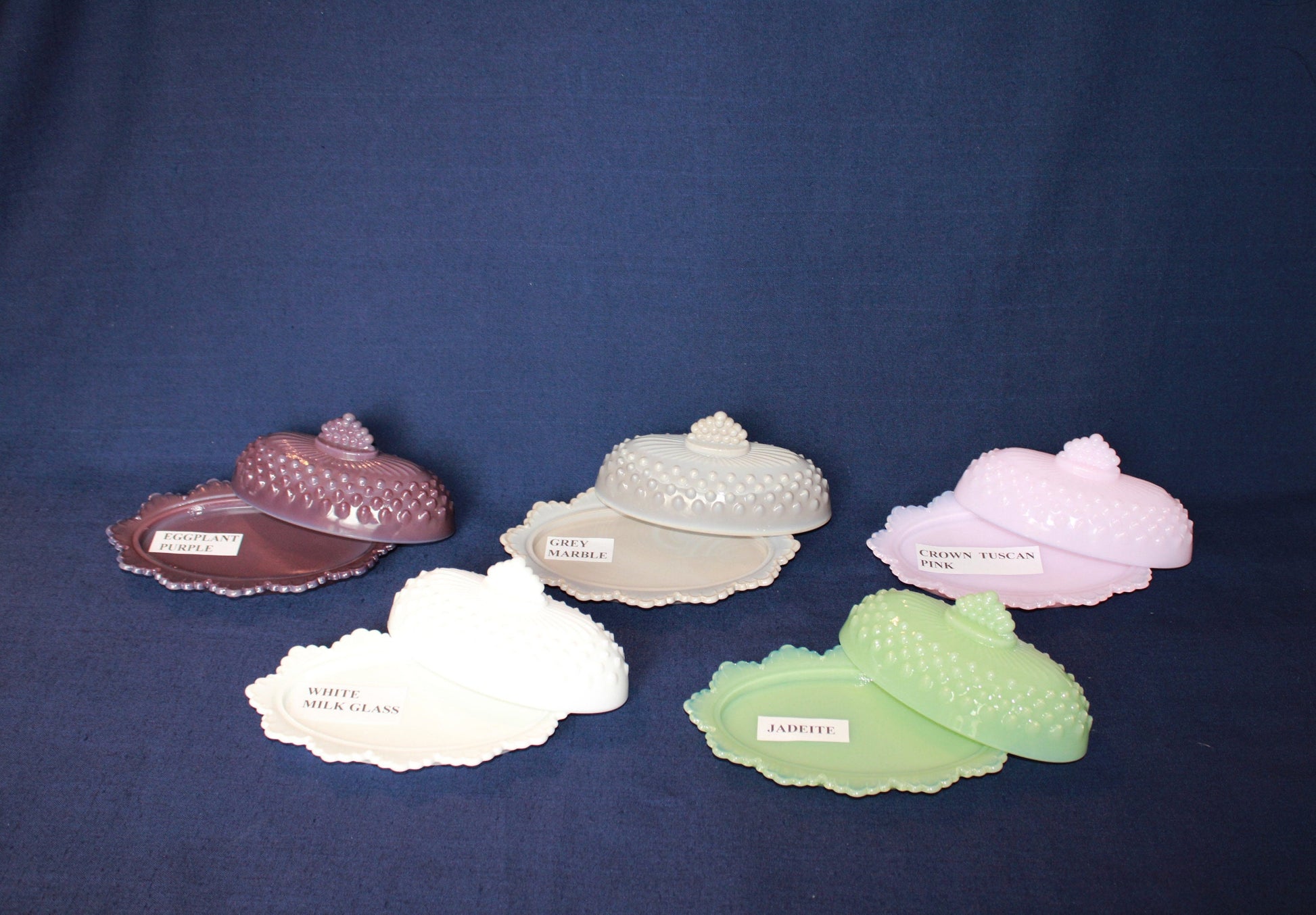 Mosser Hobnail Covered Butter Dish Single Stick or 1/4 Stick Scalloped Edge Base, Your CHOICE of Color