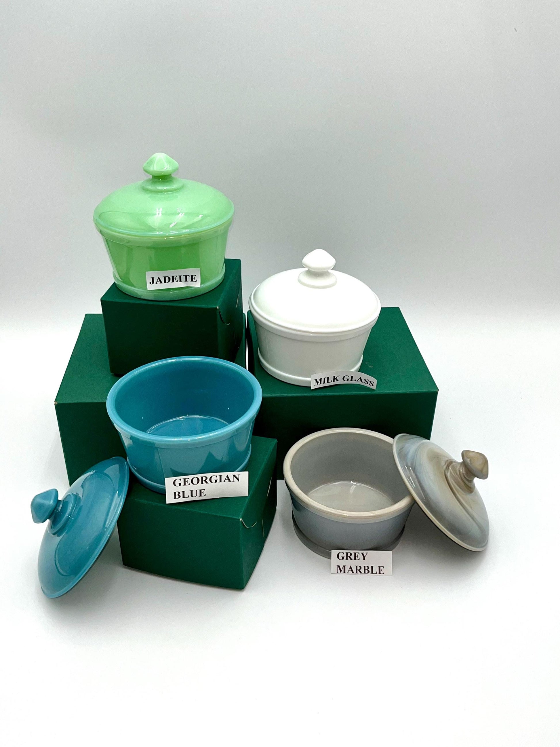 Mosser Butter Dish YOUR Choice of Color, Jadeite, Milk Glass, Grey Marble or Georgian Blue Great Covered Sugar Bowl