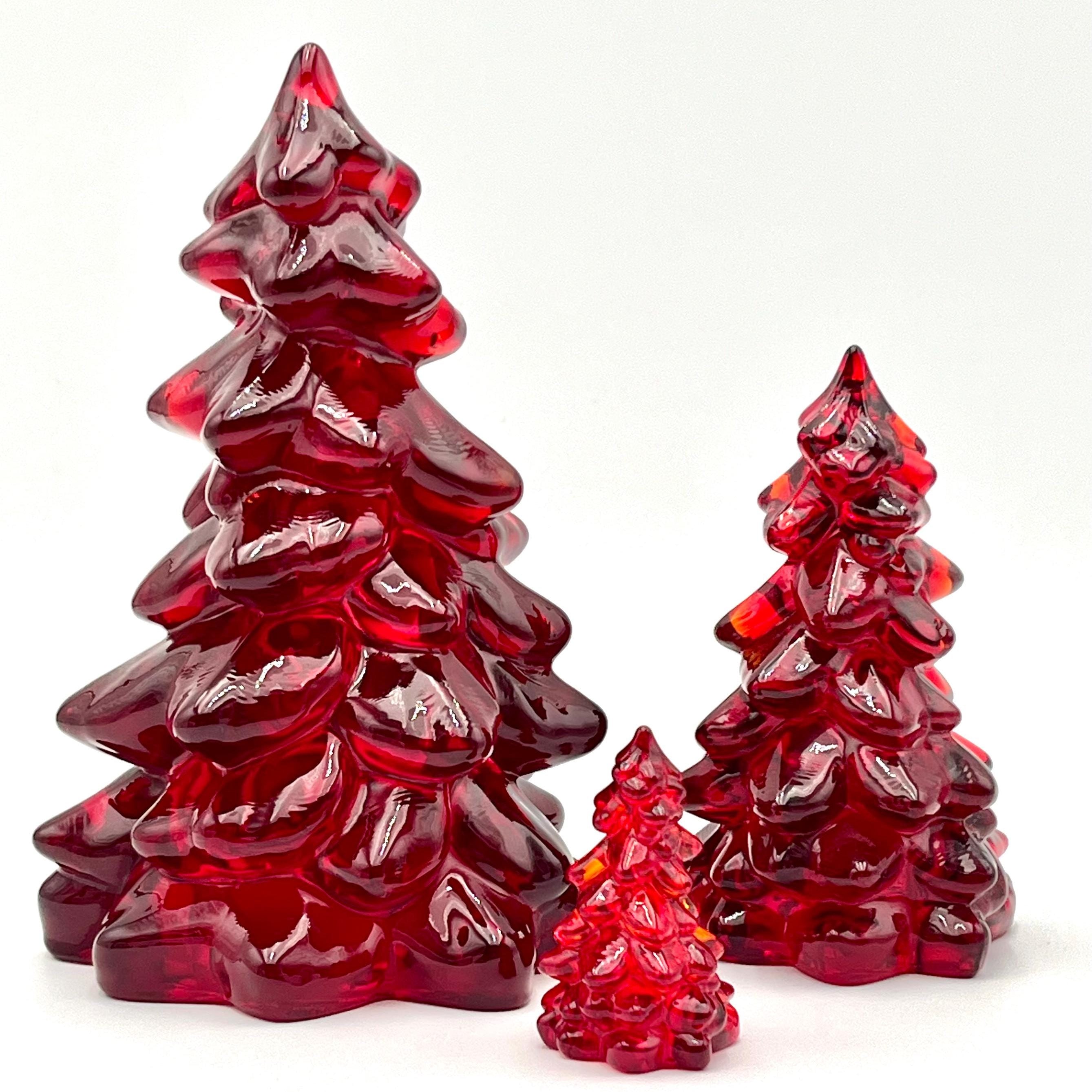 Mosser Red Trees, Set of 3 Trees, 8" Tree, 5-1/2" and 2-1/2" Hand Pressed Glass Pine Tree