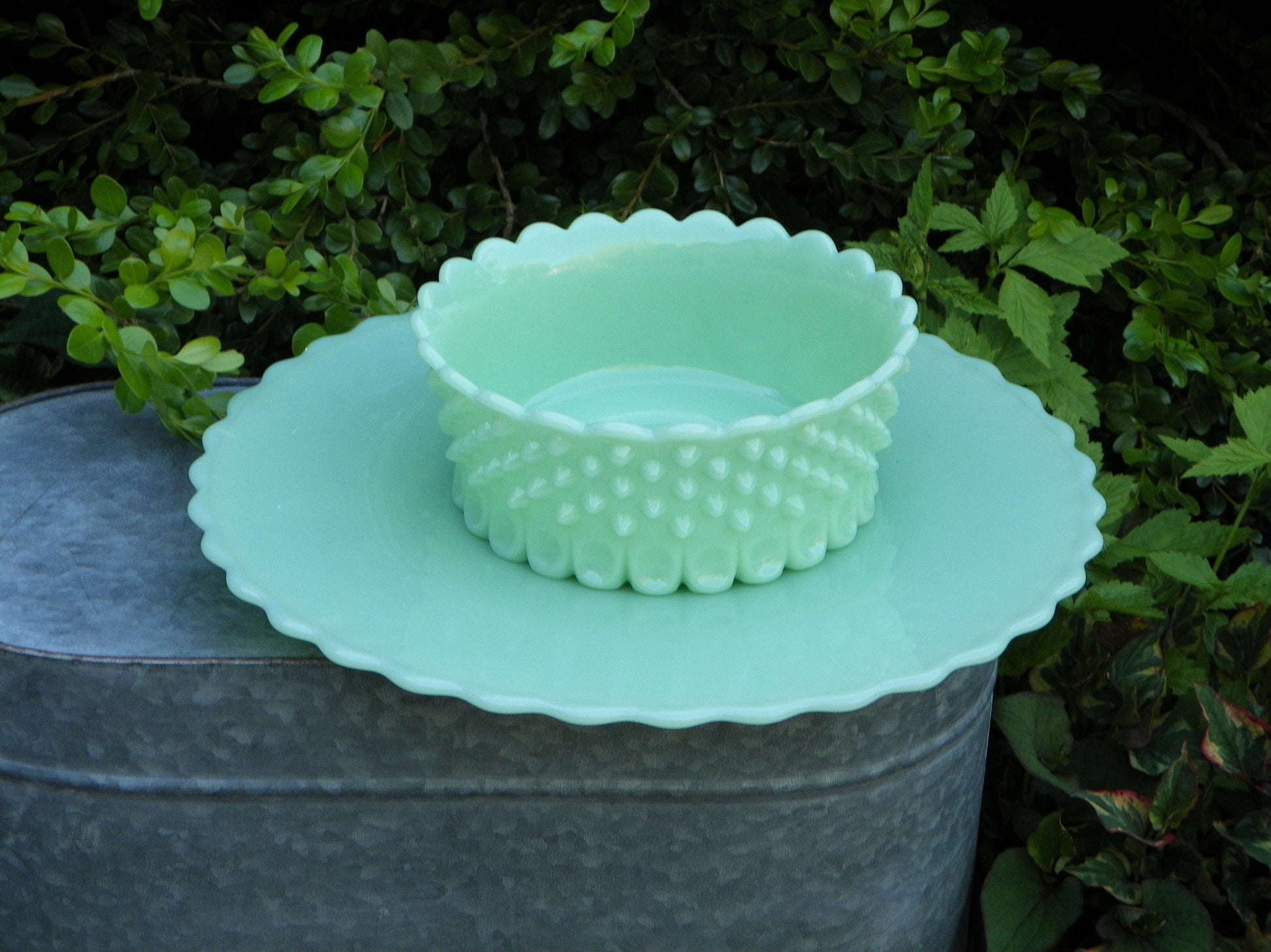 Mosser Jadeite Hobnail Thumbprint Bowl, 7 3/4" Wide by 3 1/2" high, Side Dishes, Desserts, Fruit Salad