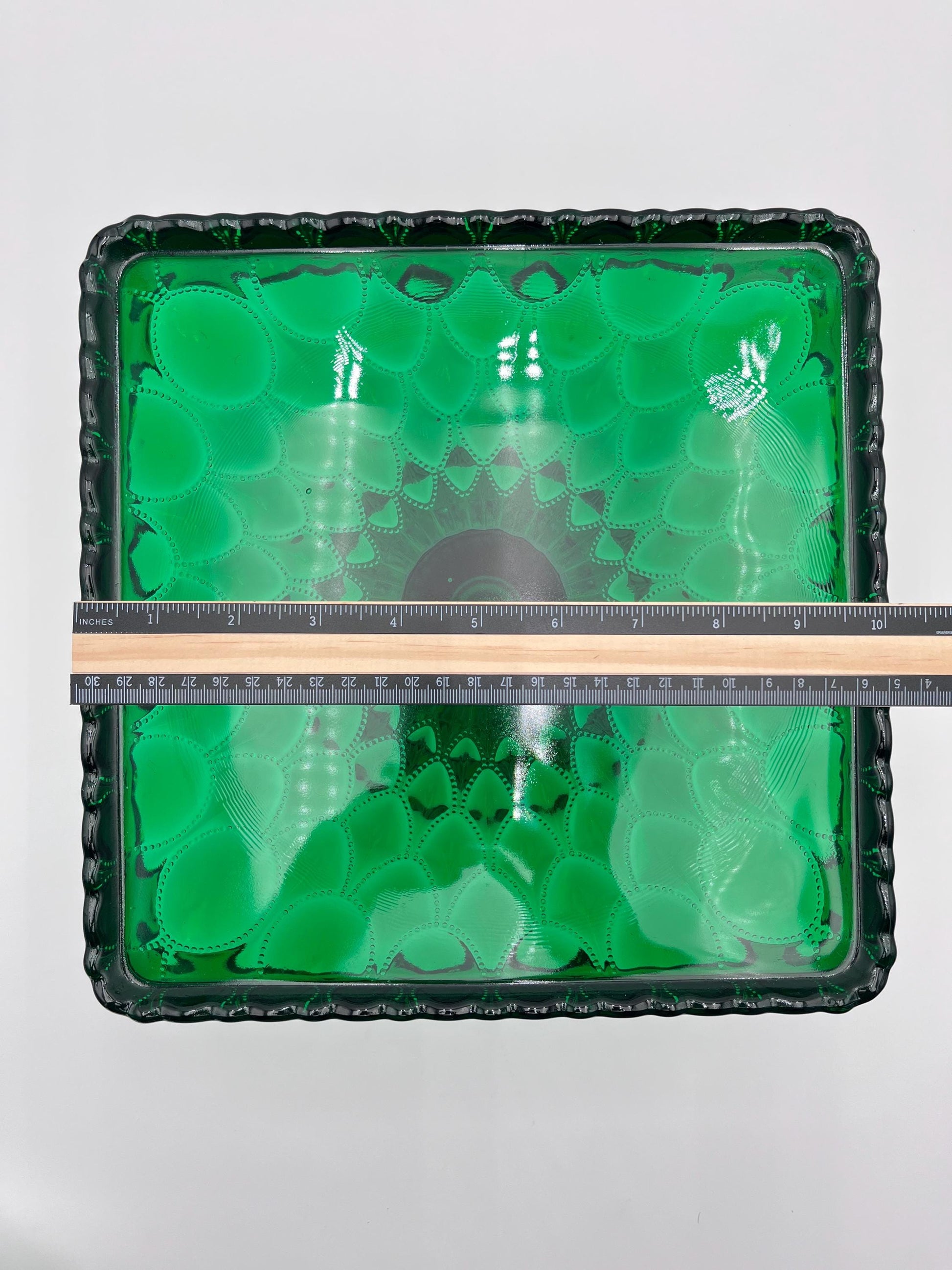 Mosser Hunter Green Cake Stand or Cake Plate 10" Square Elizabeth Quilted Pedestal Cake Plate Wedding, Shower, Cupcakes