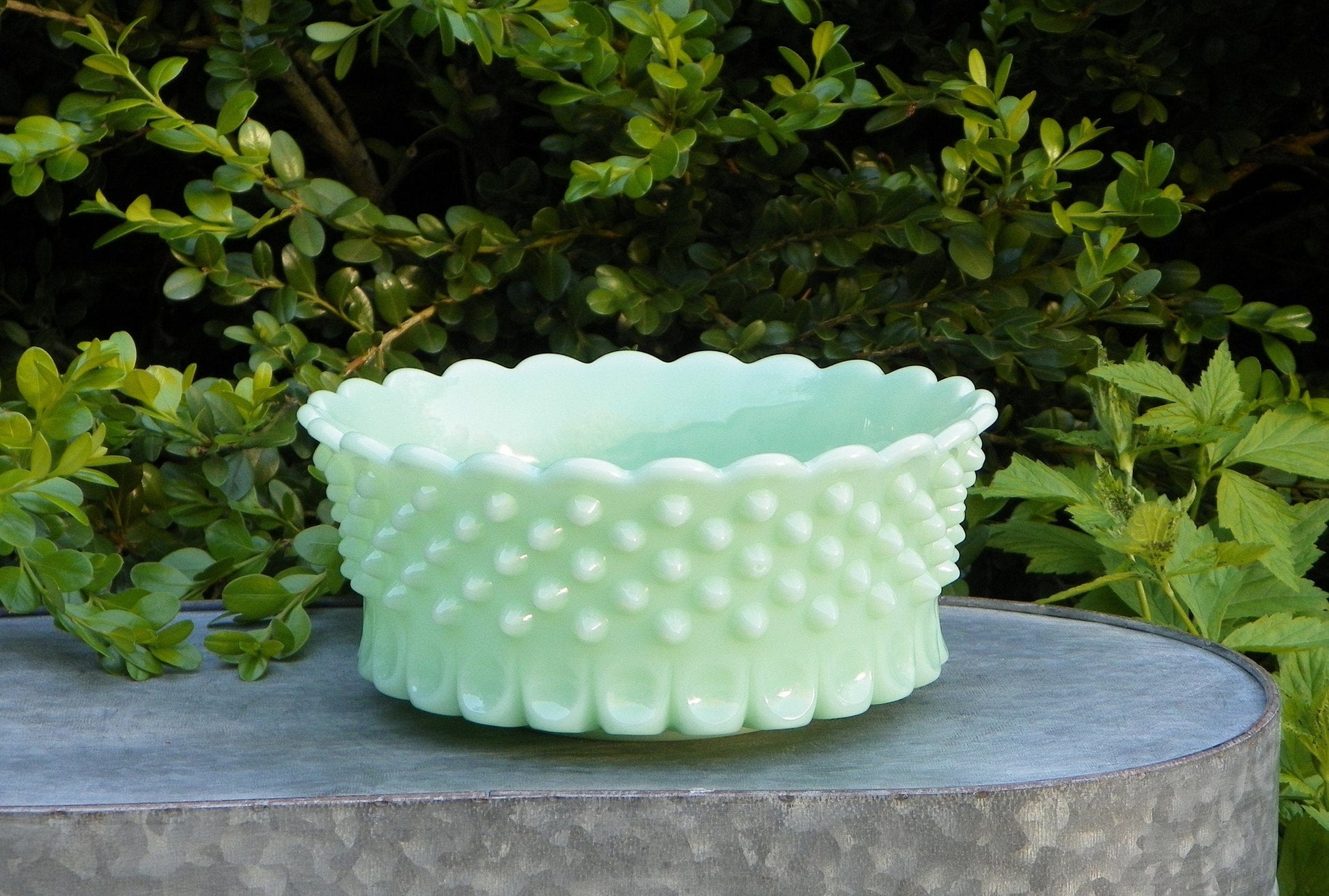 Mosser Jadeite Hobnail Thumbprint Bowl, 7 3/4" Wide by 3 1/2" high, Side Dishes, Desserts, Fruit Salad