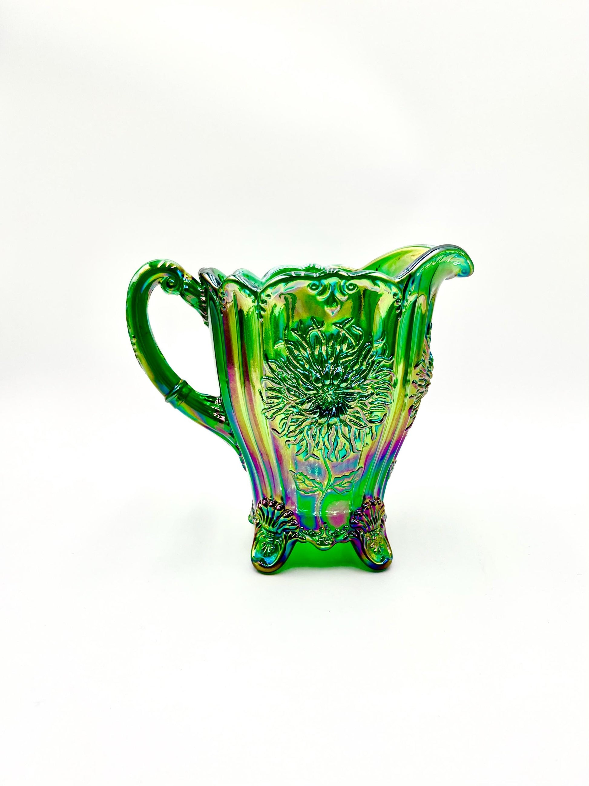 Dahlia Pitcher Hunter Green Carnival by Mosser Glass