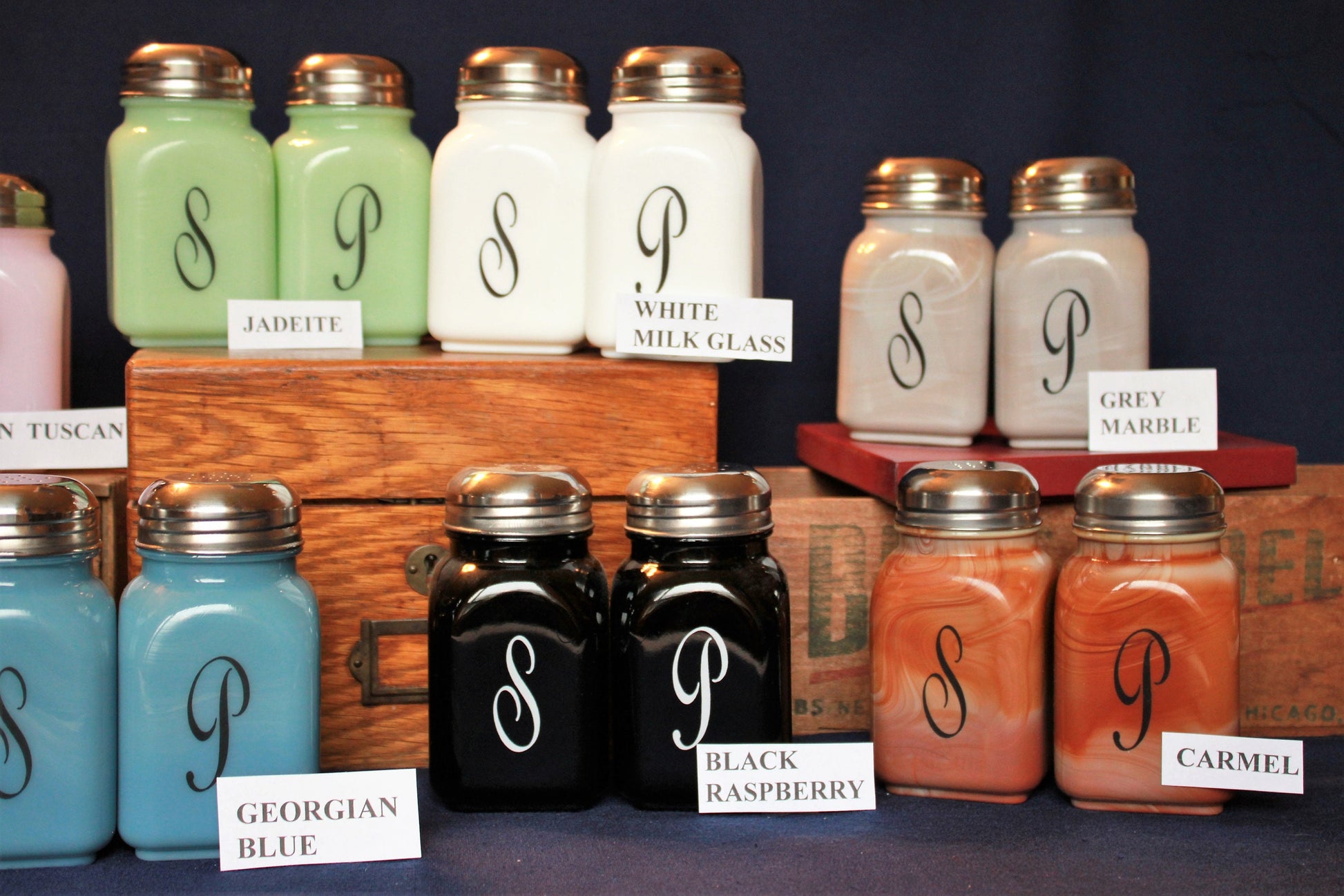 Monogram Salt and Pepper Shakers by Mosser Farmhouse Style, Your Choice of Colors