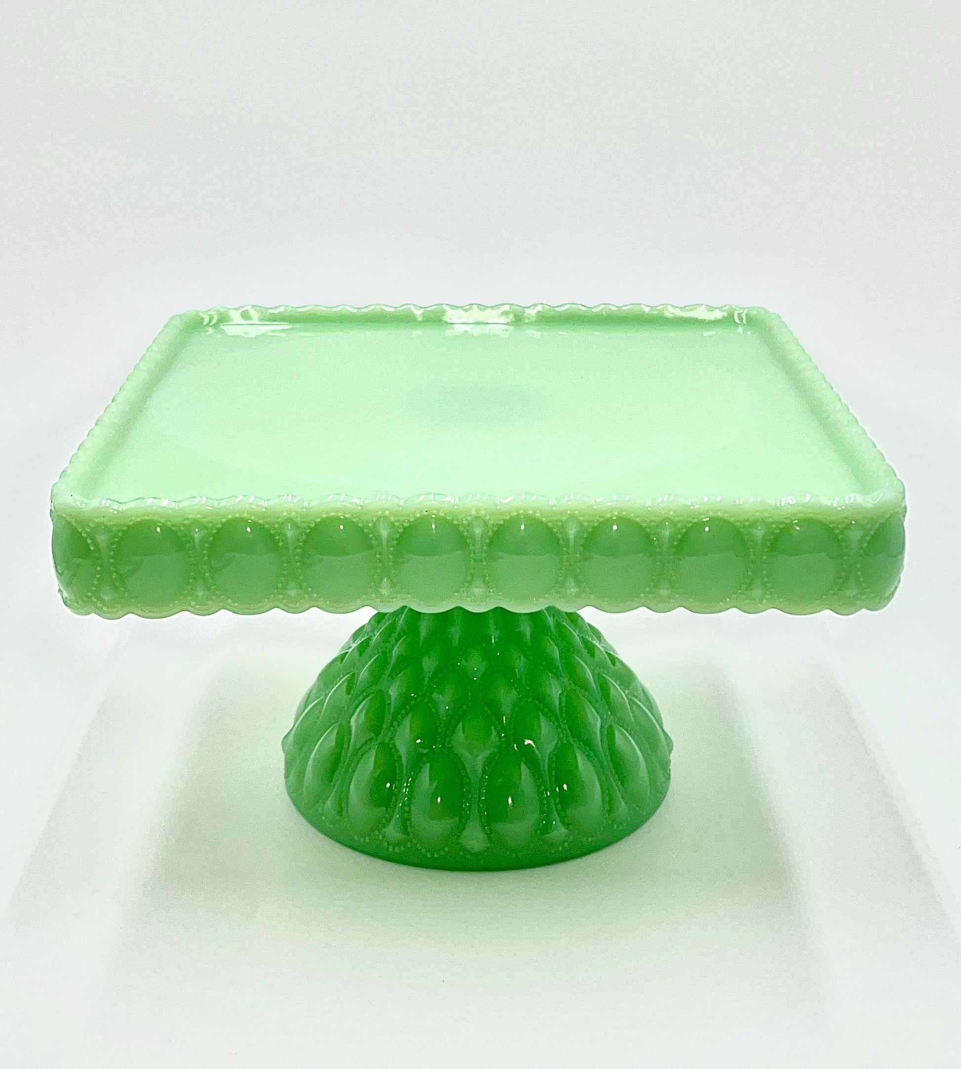 Mosser Jadeite Cake Stand or Cake Plate 10" Square Elizabeth Quilted Pedestal Cake Plate Wedding, Shower, Cupcakes