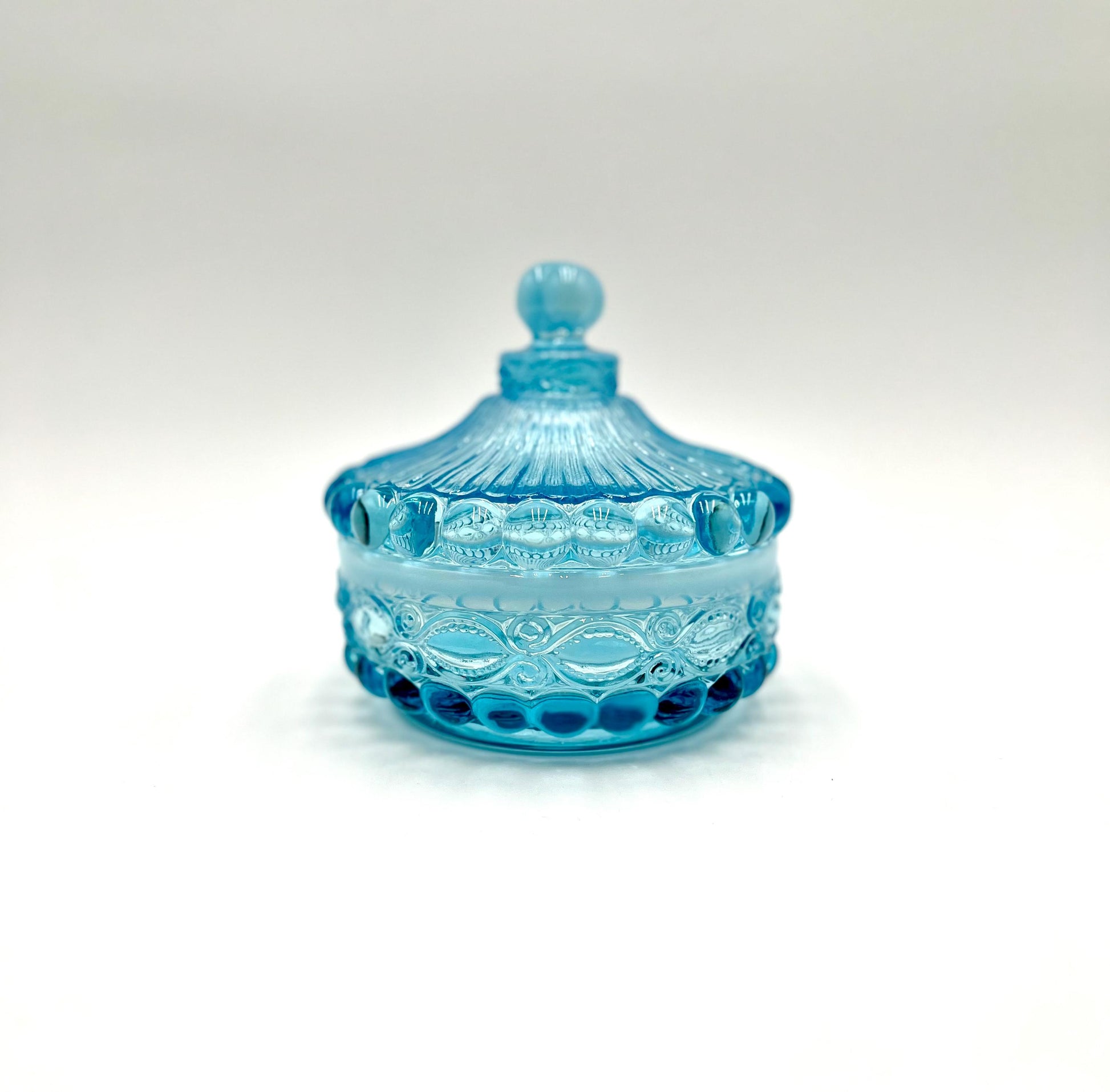 Mosser Glass Eye Winker Covered Candy or Nut Dish Blue Opal, Eye Winkler