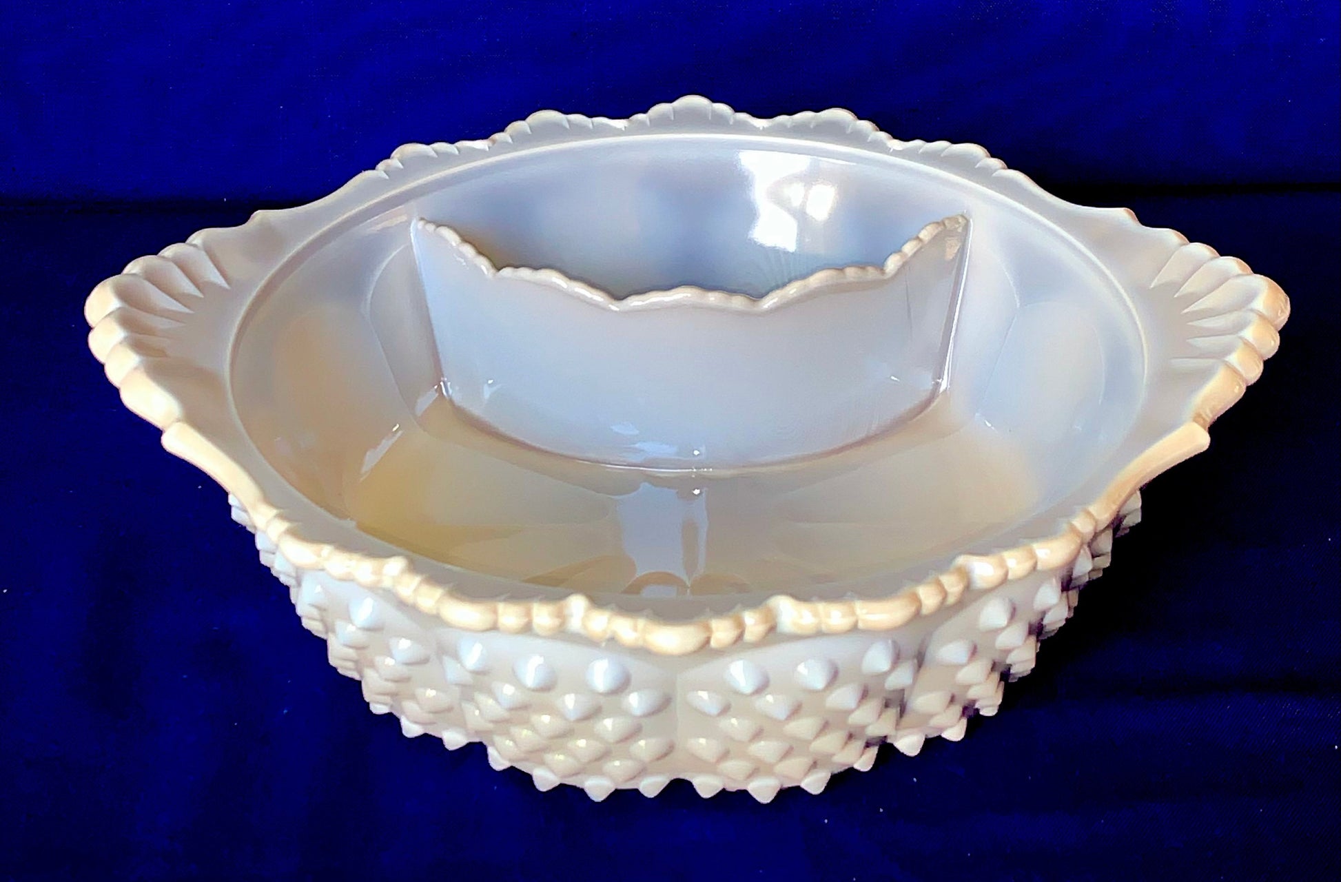 Mosser Grey Chip & Dip Bowl, 3 1/2" High by 12 3/8" Wide, Relish Tray, Vegetable and Dip, Shrimp and Cocktail