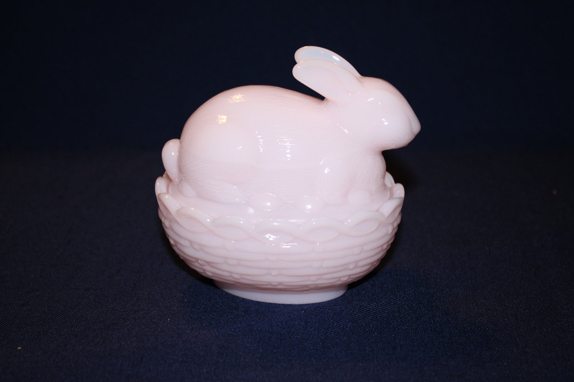 Mosser Bunny Covered Dish, 3-3/4" High 4" Long, Choice of Colors: Jadeite, Milk Glass, Purple, Pink, Teal, Eggplant