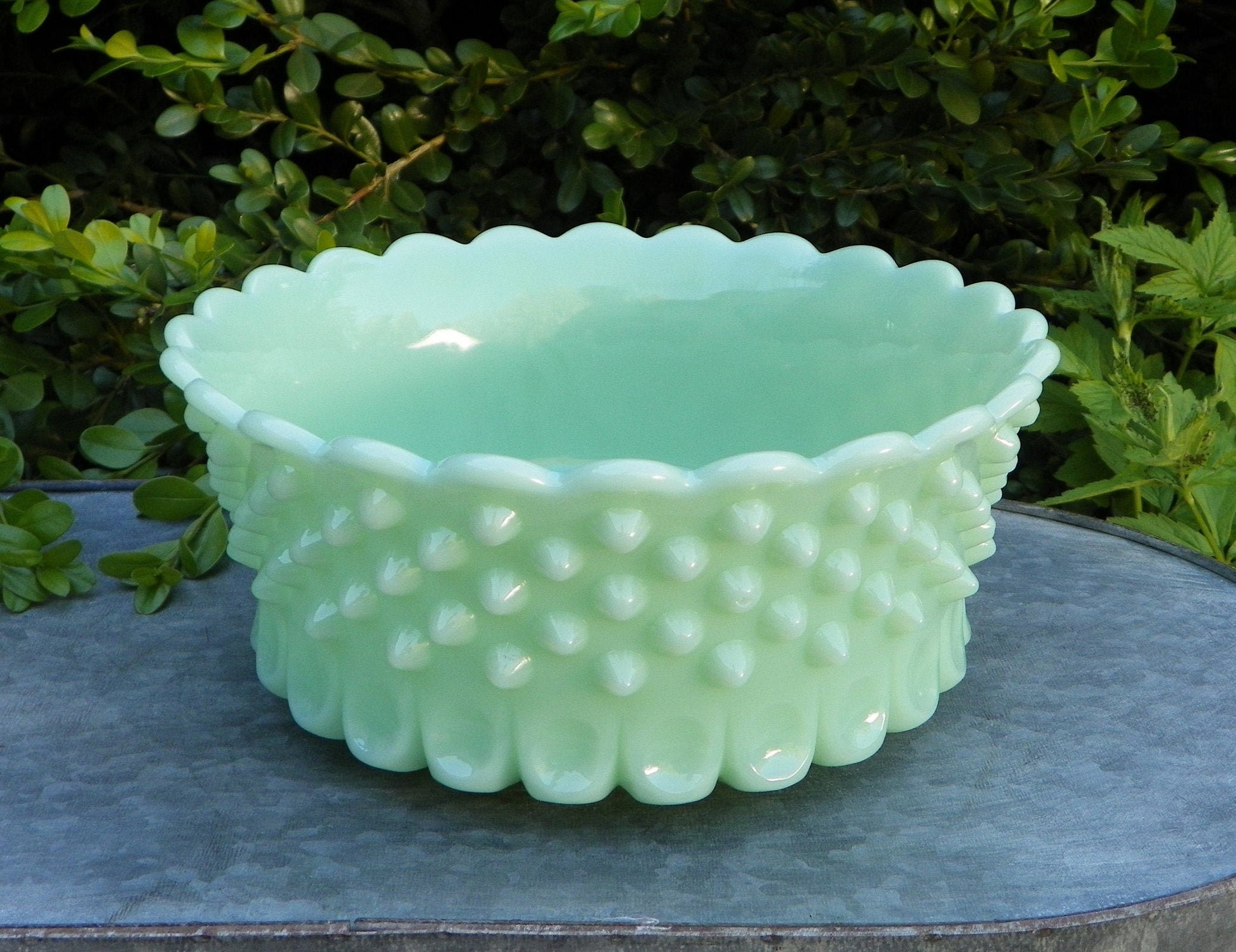 Mosser Jadeite Hobnail Thumbprint Bowl, 7 3/4" Wide by 3 1/2" high, Side Dishes, Desserts, Fruit Salad