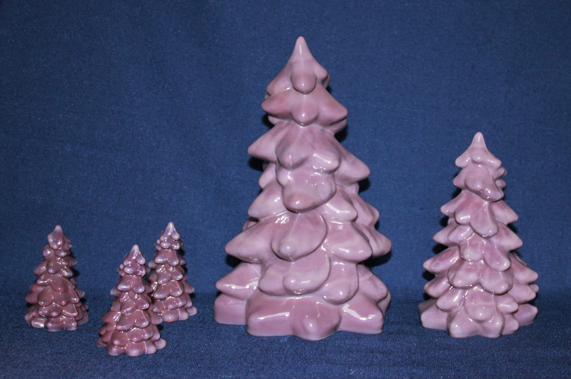 Mosser Glass Trees a Set of 5 Trees, 1 Large, 1 Medium and 3 Small Tree Collection Pressed Glass Pine Tree, Choose Color of Set