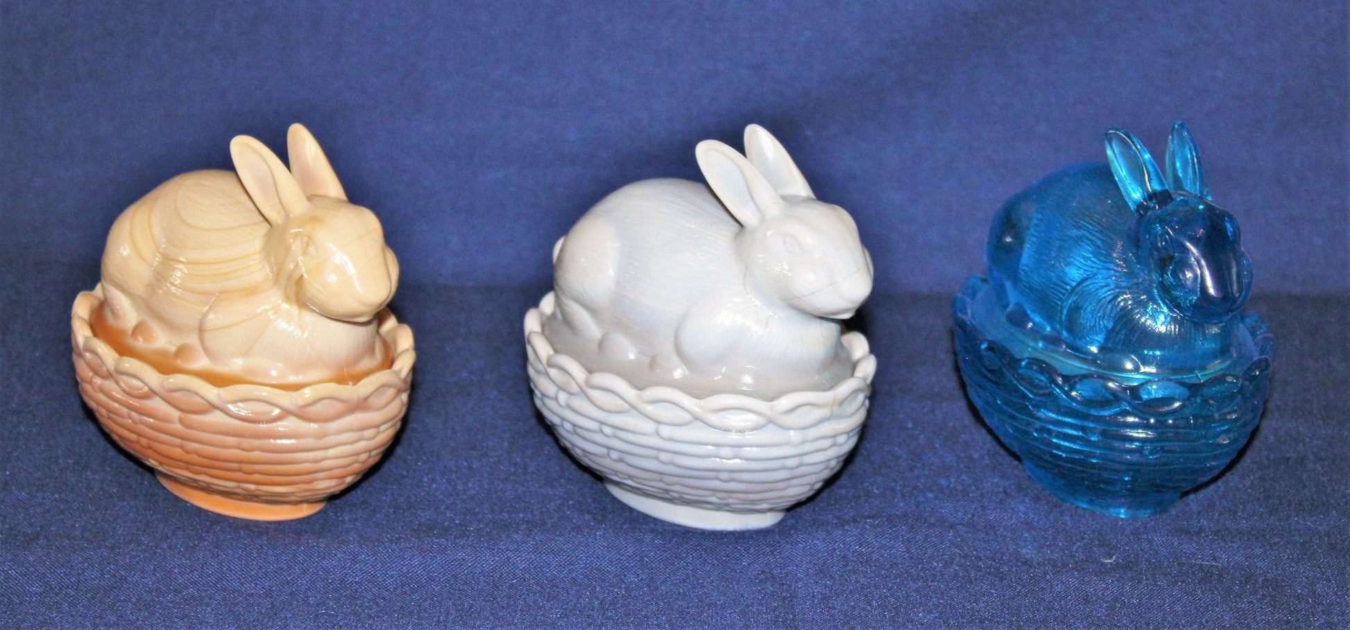 Mosser Bunny Covered Dish, 3-3/4" High 4" Long, Choice of Colors: Jadeite, Milk Glass, Purple, Pink, Teal, Eggplant