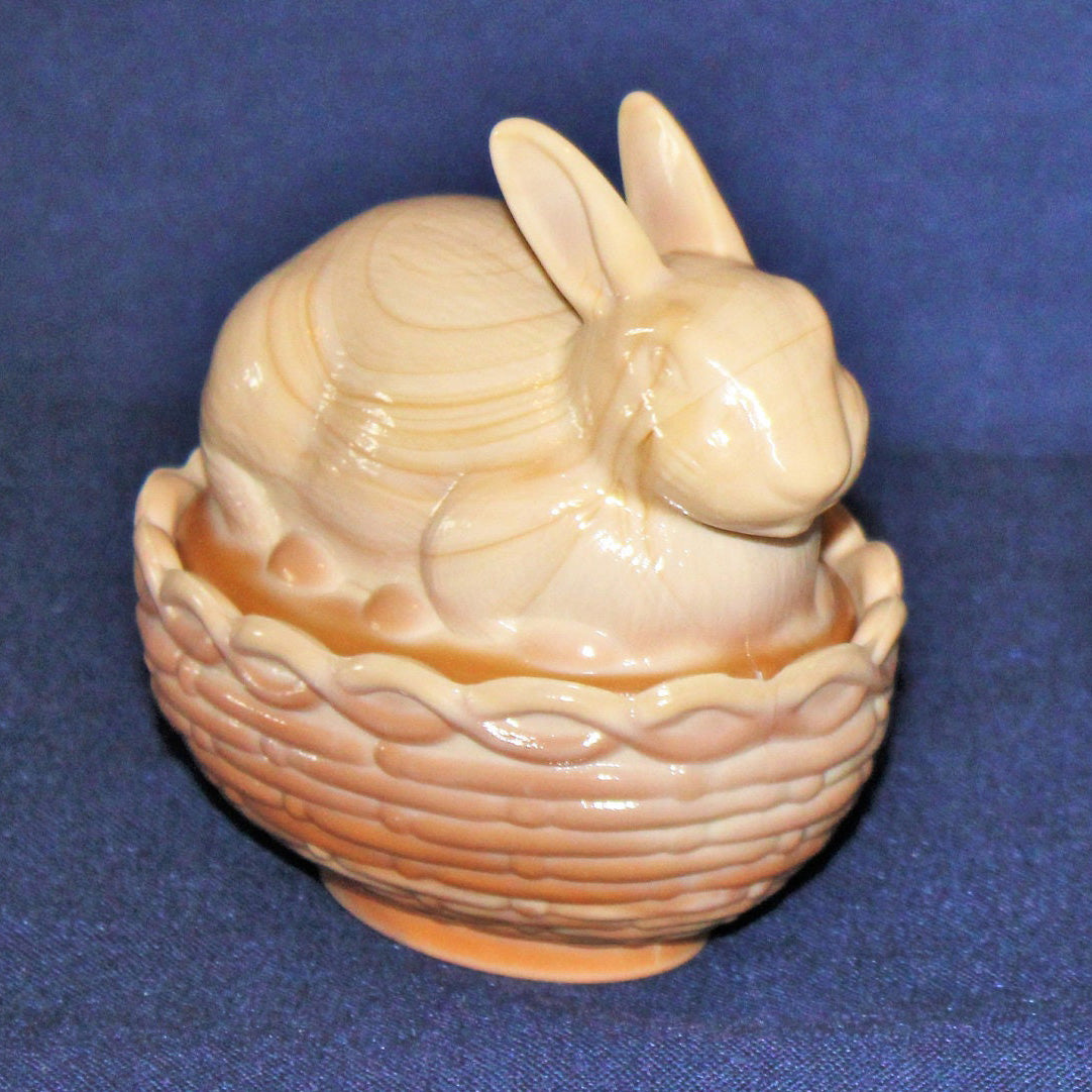 Mosser Bunny Covered Dish, 3-3/4" High 4" Long, Choice of Colors: Jadeite, Milk Glass, Purple, Pink, Teal, Eggplant