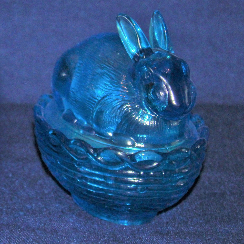 Mosser Bunny Covered Dish, 3-3/4" High 4" Long, Choice of Colors: Jadeite, Milk Glass, Purple, Pink, Teal, Eggplant