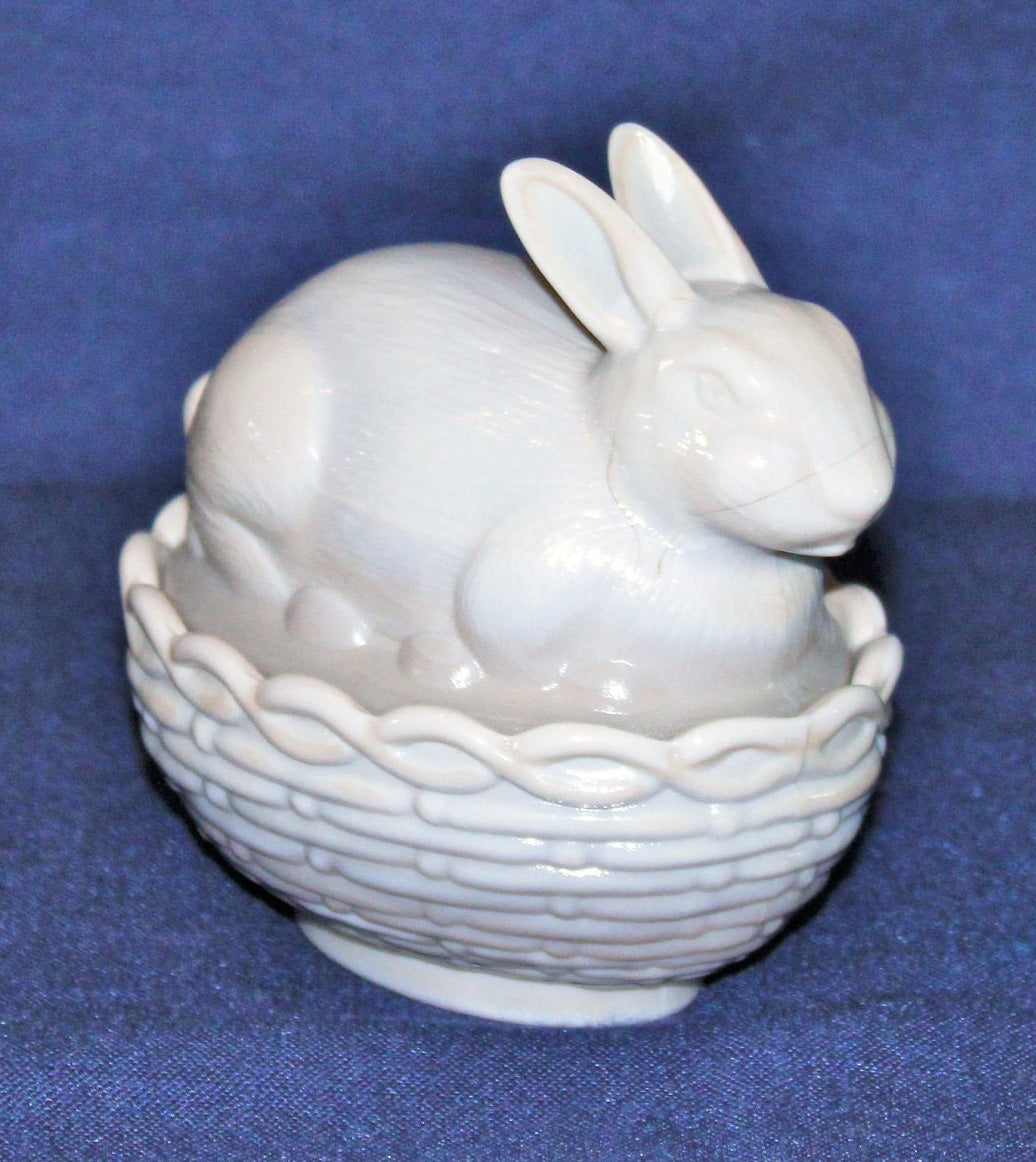 Mosser Bunny Covered Dish, 3-3/4" High 4" Long, Choice of Colors: Jadeite, Milk Glass, Purple, Pink, Teal, Eggplant