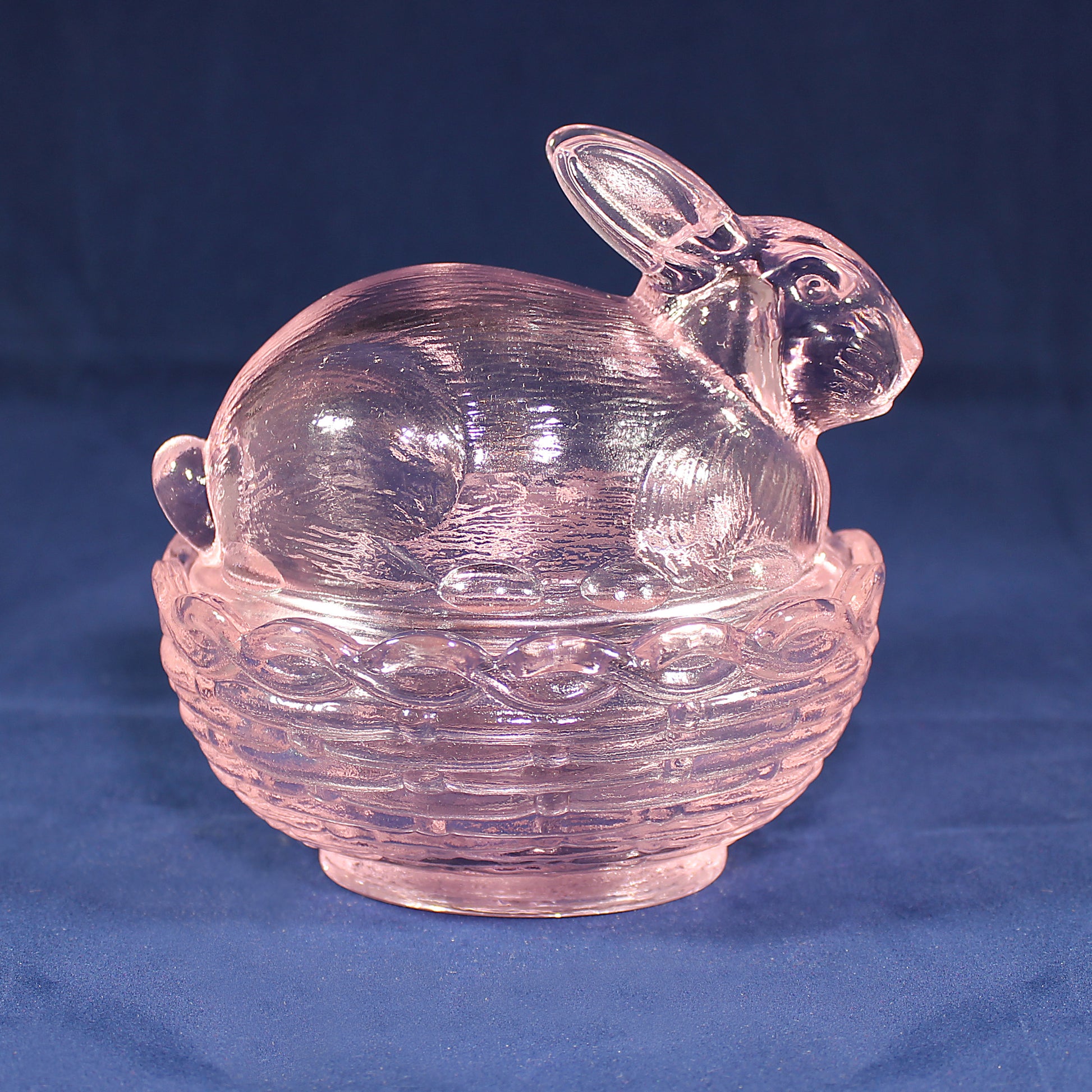 Mosser Bunny Covered Dish, 3-3/4" High 4" Long, Choice of Colors: Jadeite, Milk Glass, Purple, Pink, Teal, Eggplant