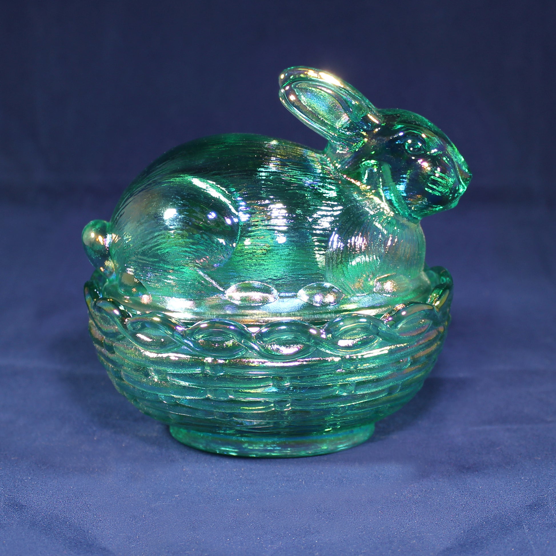 Mosser Bunny Covered Dish, 3-3/4" High 4" Long, Choice of Colors: Jadeite, Milk Glass, Purple, Pink, Teal, Eggplant