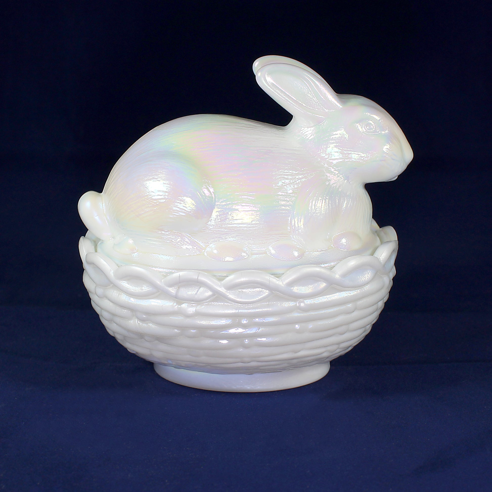 Mosser Bunny Covered Dish, 3-3/4" High 4" Long, Choice of Colors: Jadeite, Milk Glass, Purple, Pink, Teal, Eggplant