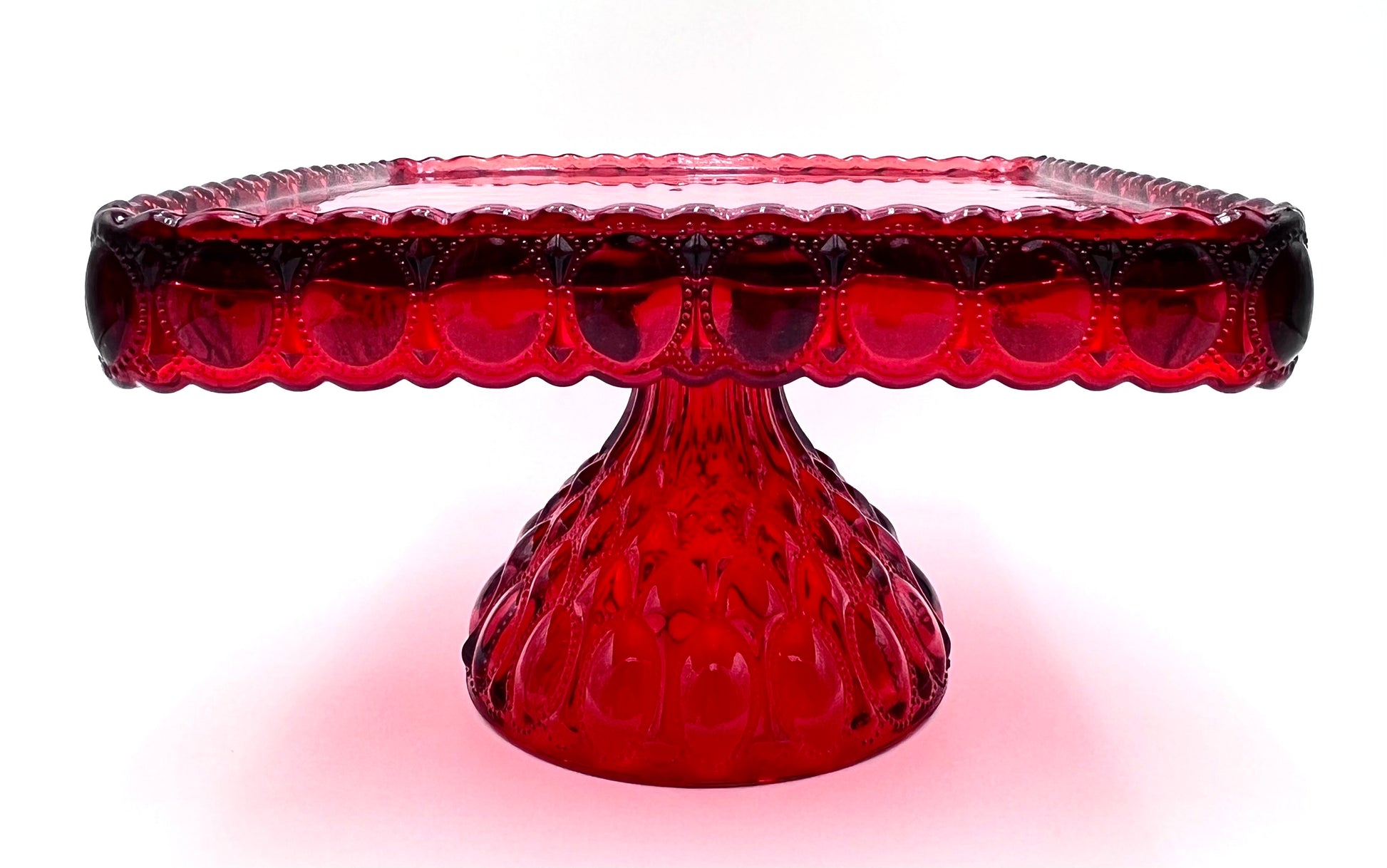 Mosser Red Cake Stand or Cake Plate 10" Square Elizabeth Quilted Pedestal Cake Plate Wedding, Shower, Cupcakes