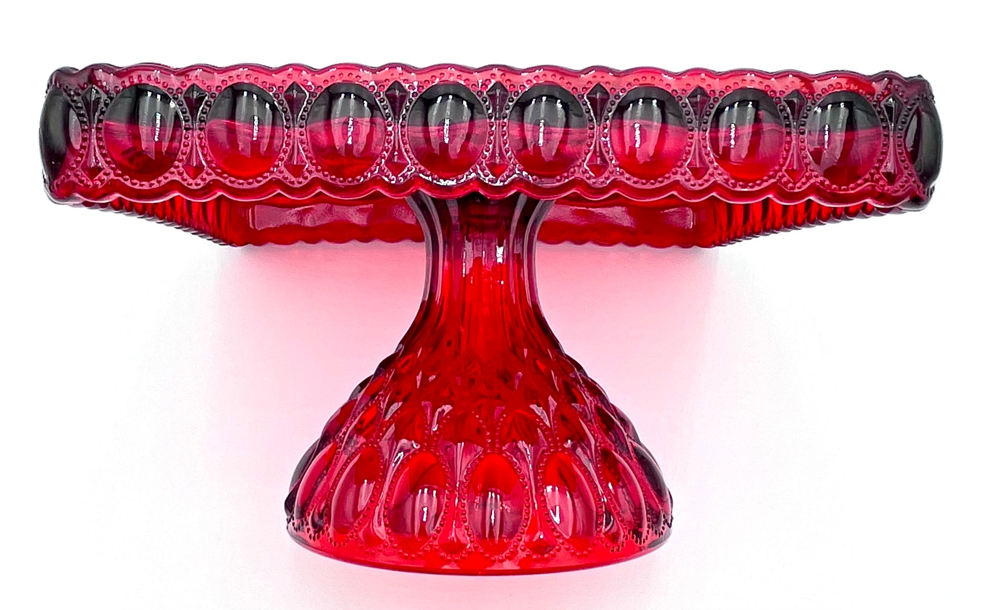 Mosser Red Cake Stand or Cake Plate 10" Square Elizabeth Quilted Pedestal Cake Plate Wedding, Shower, Cupcakes