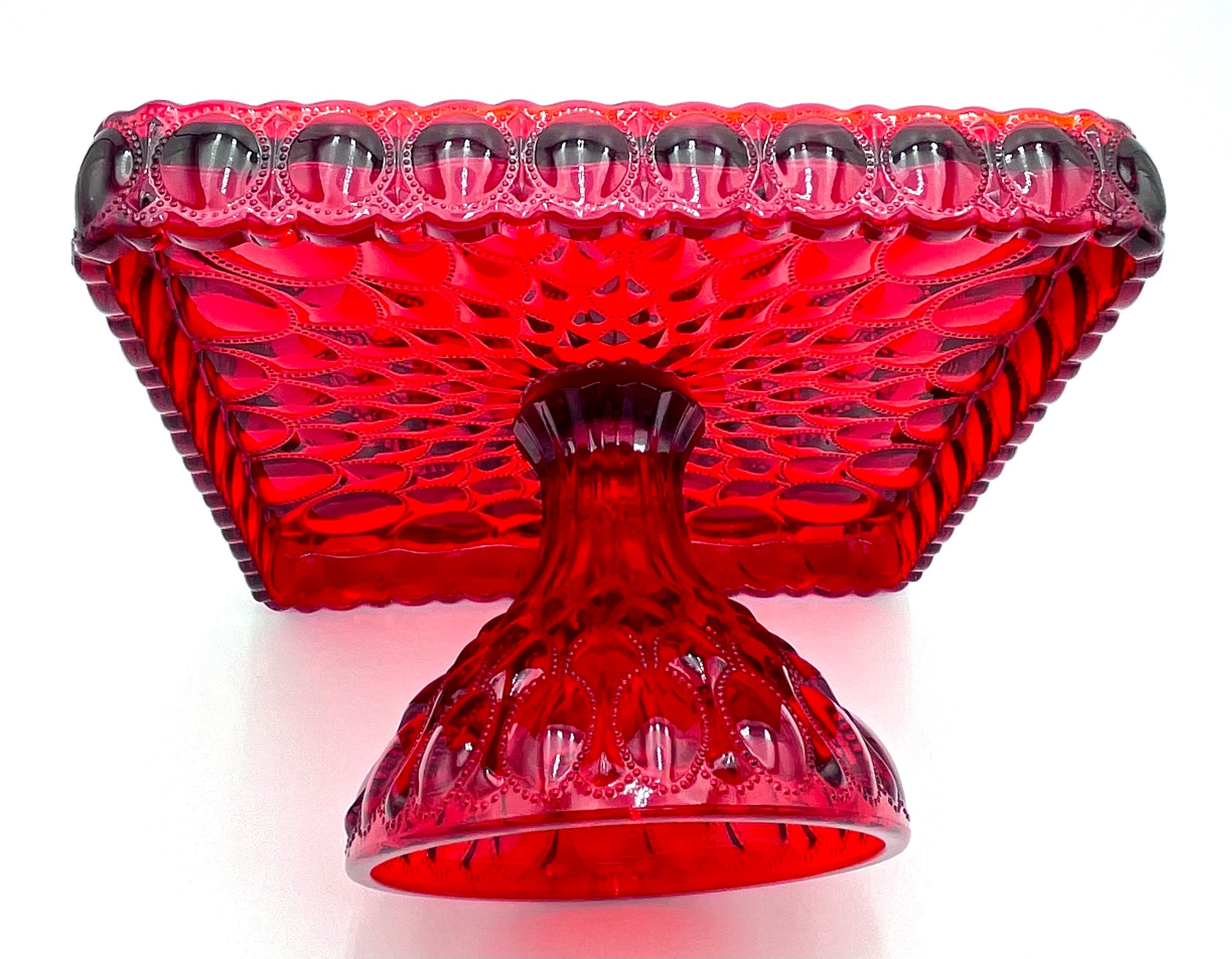 Mosser Red Cake Stand or Cake Plate 10" Square Elizabeth Quilted Pedestal Cake Plate Wedding, Shower, Cupcakes