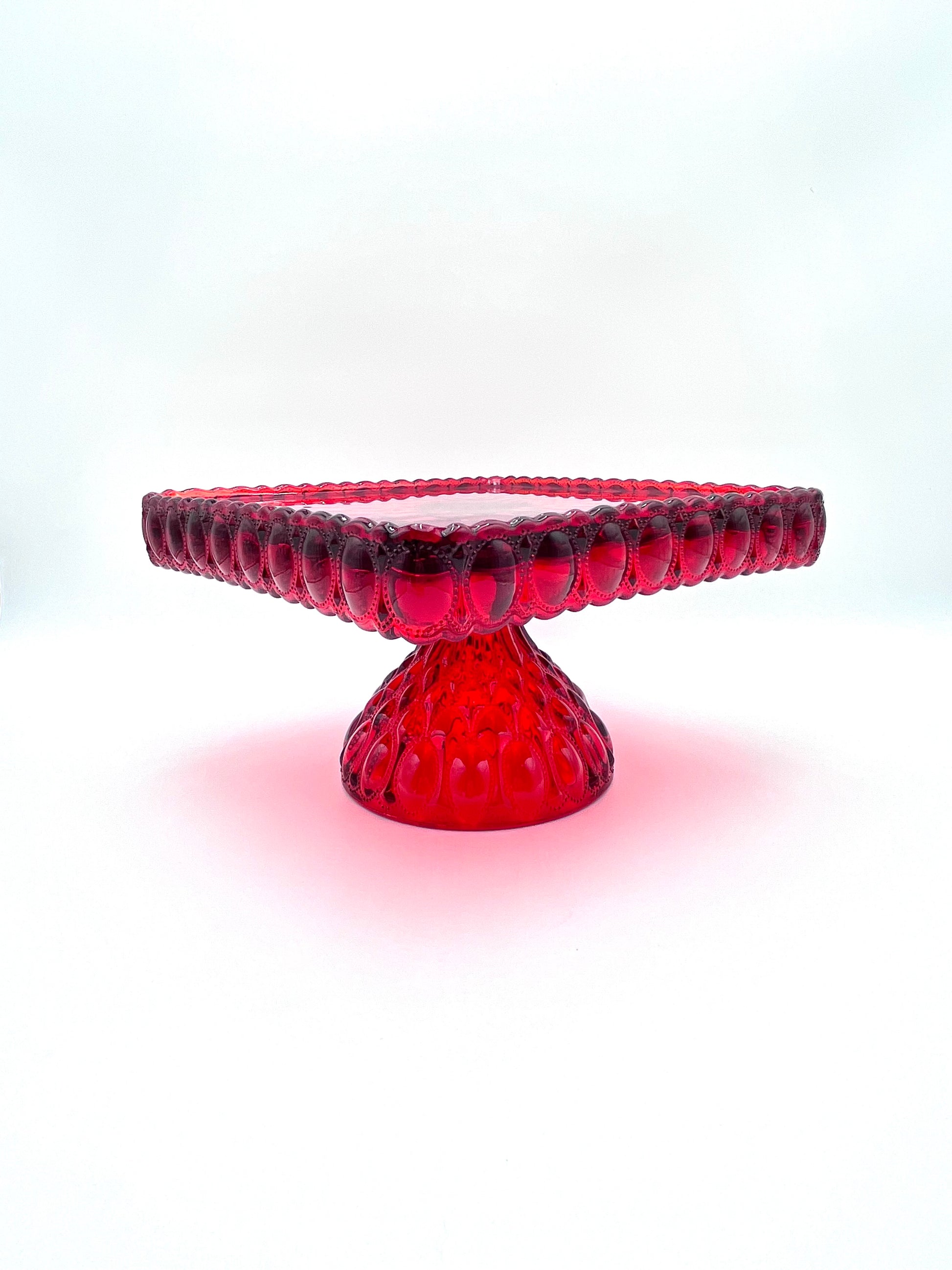 Mosser Red Cake Stand or Cake Plate 10" Square Elizabeth Quilted Pedestal Cake Plate Wedding, Shower, Cupcakes