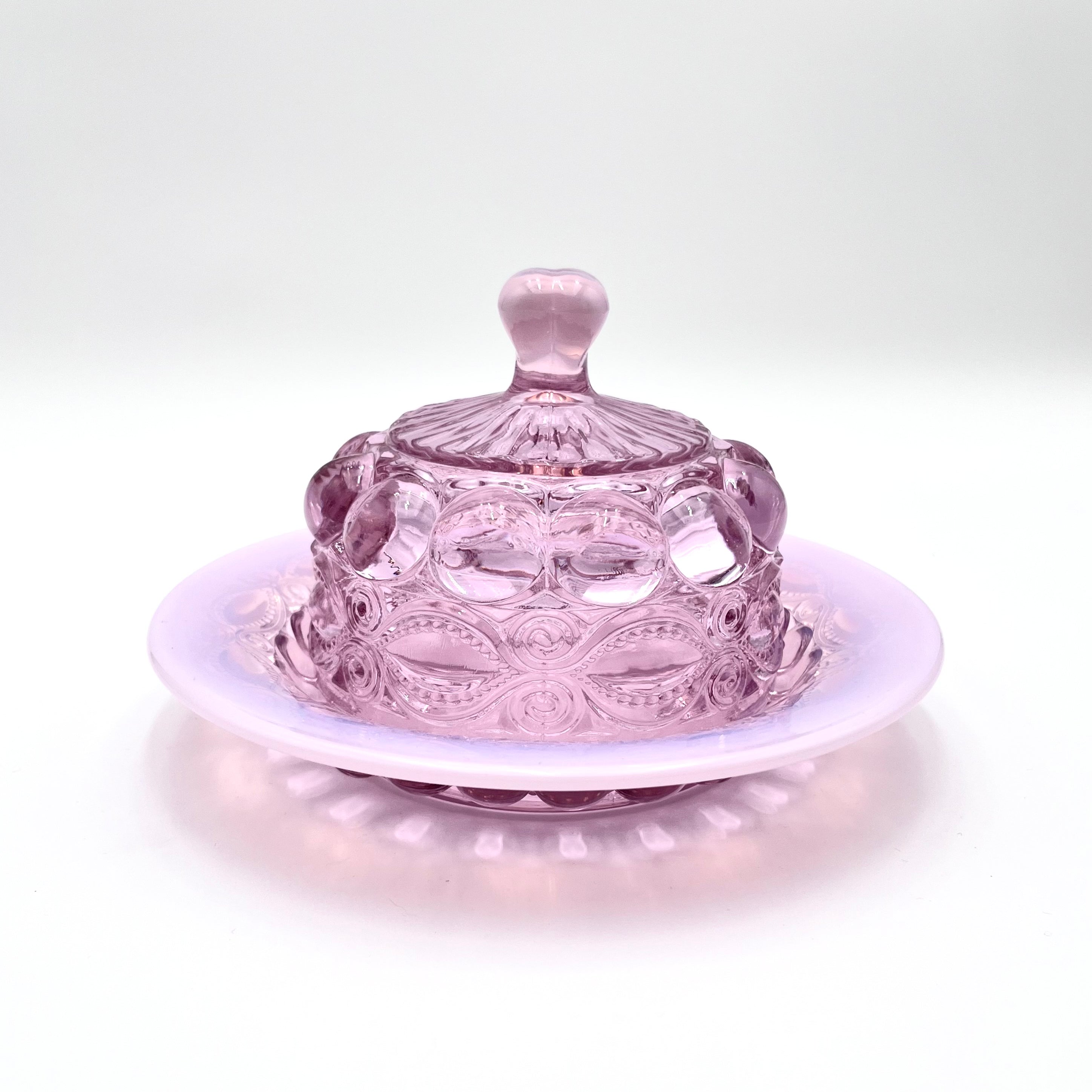 Mosser Glass Eye Winker Covered Butter or Cheese Dish in Pink Opal