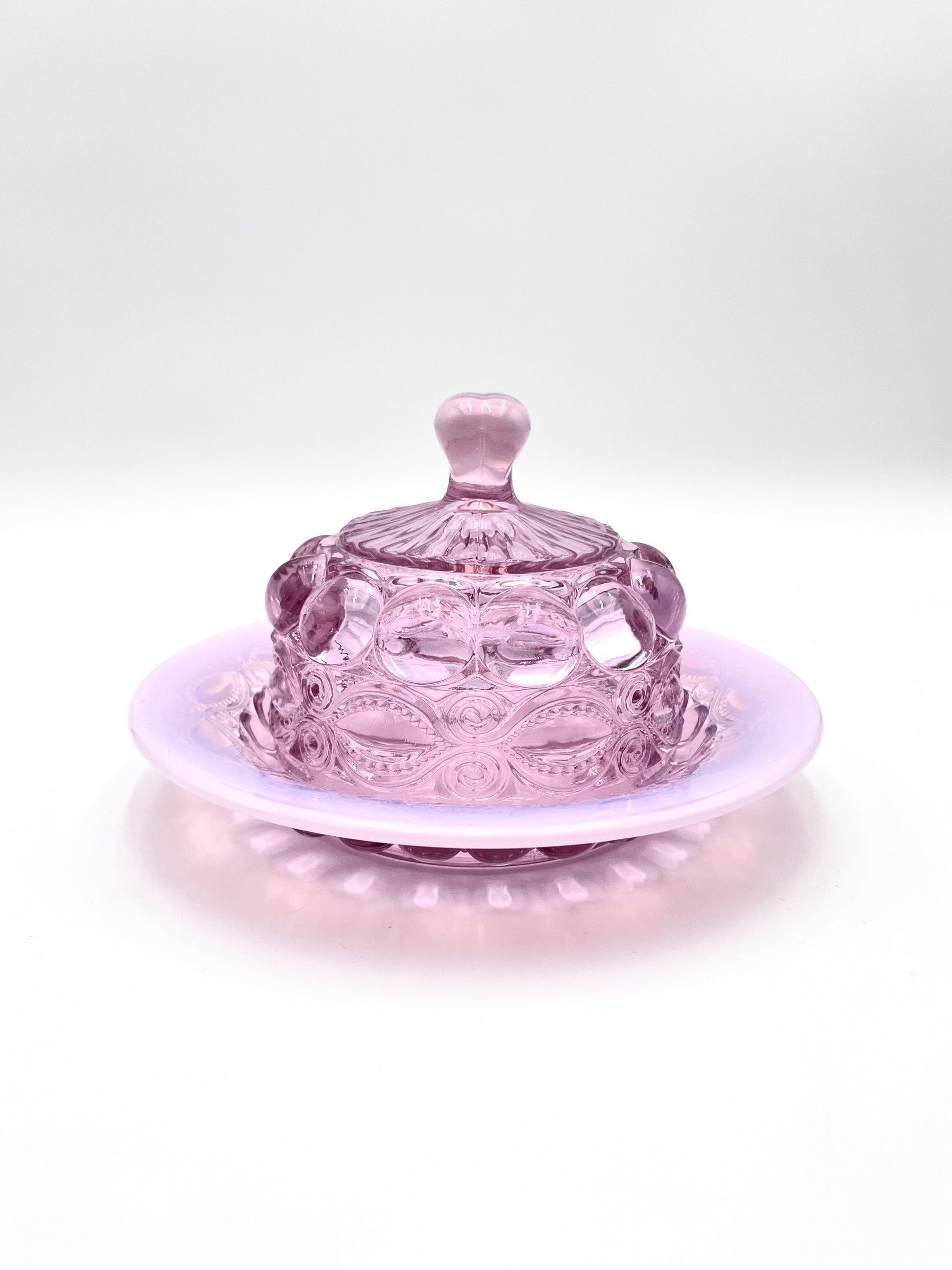 Mosser Glass Eye Winker Covered Butter or Cheese Dish in Pink Opal
