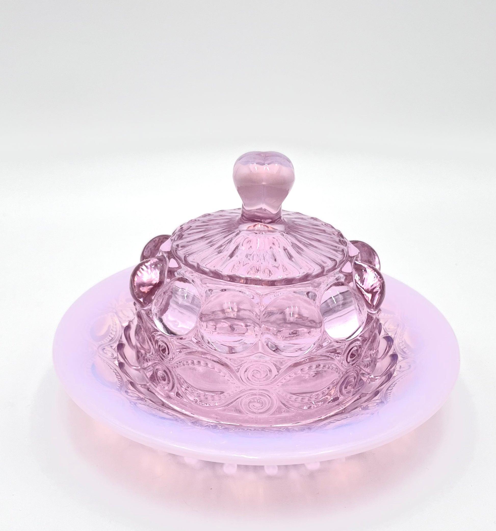 Mosser Glass Eye Winker Covered Butter or Cheese Dish in Pink Opal