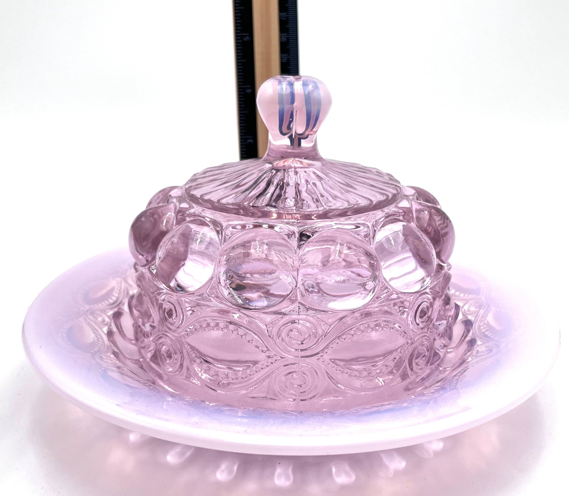 Mosser Glass Eye Winker Covered Butter or Cheese Dish in Pink Opal