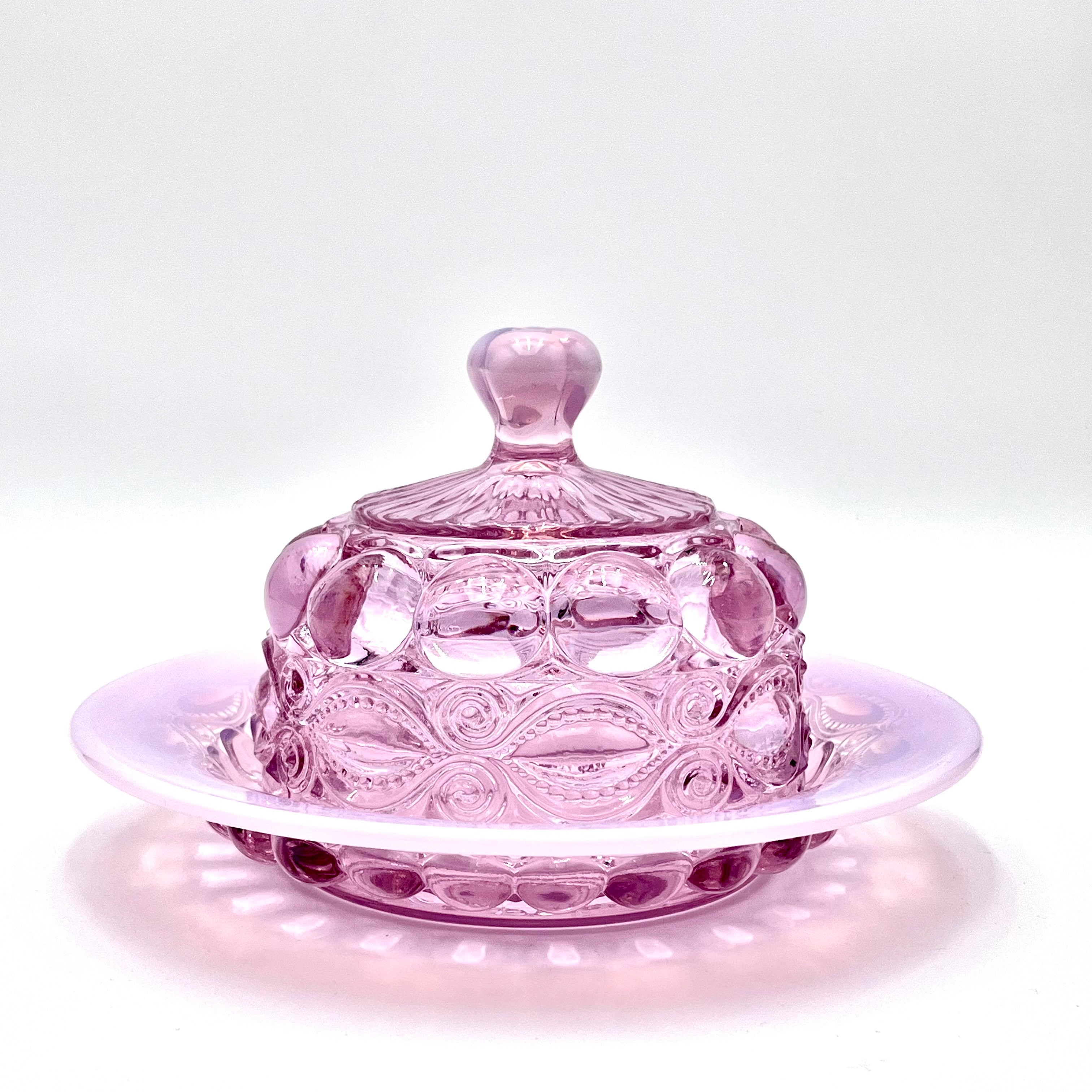 Mosser Glass Eye Winker Covered Butter or Cheese Dish in Pink Opal