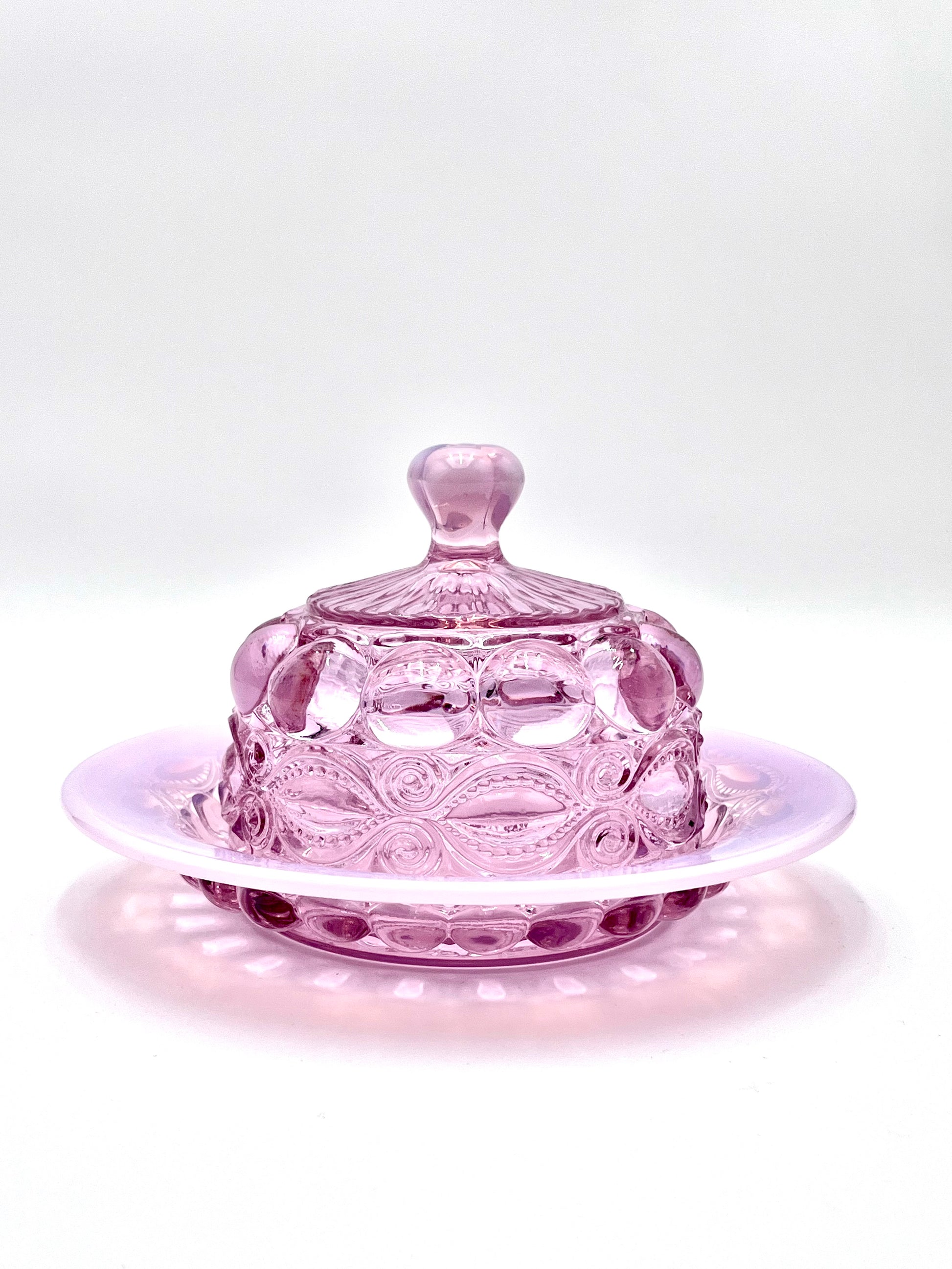 Mosser Glass Eye Winker Covered Butter or Cheese Dish in Pink Opal