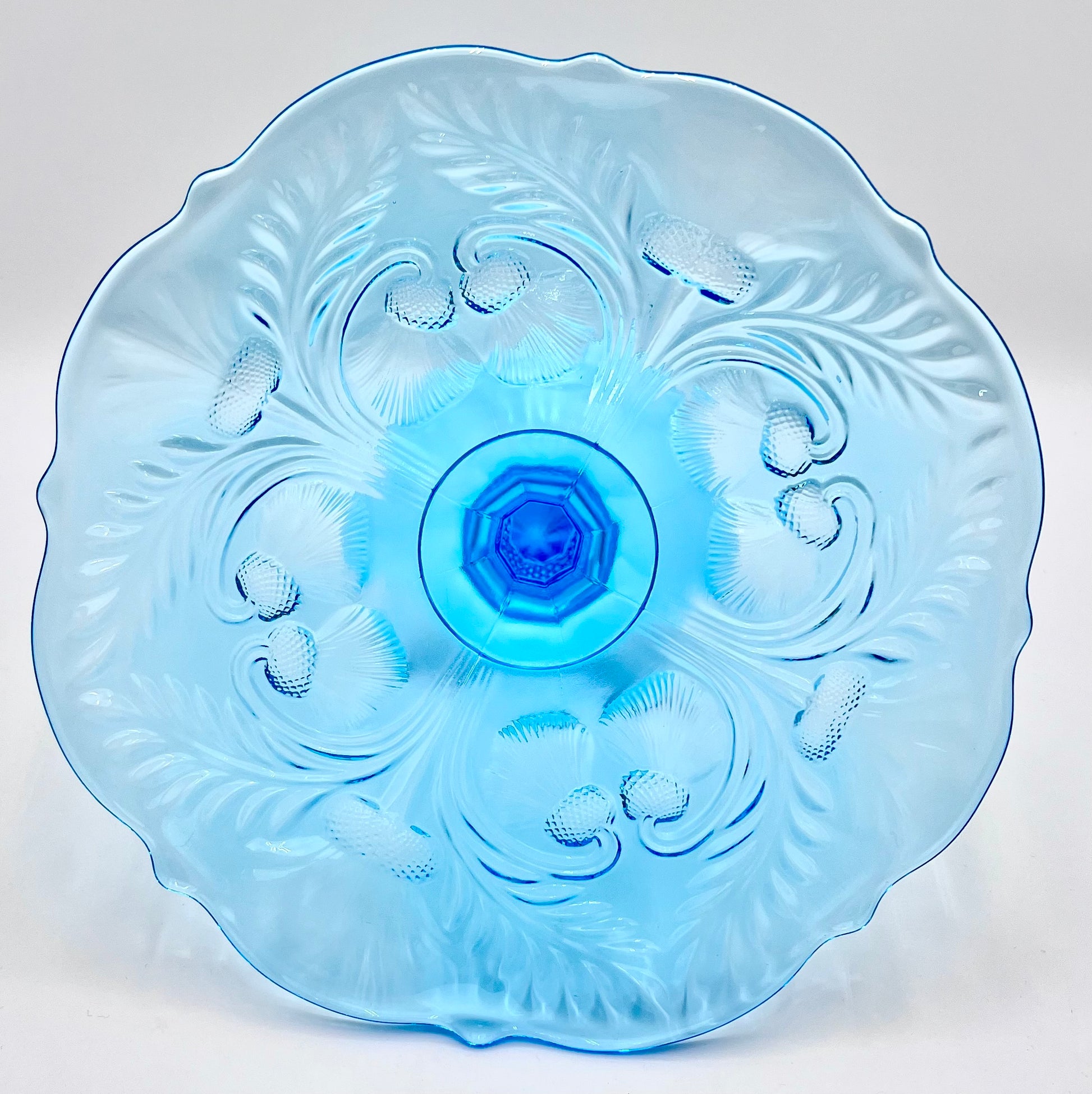 Mosser Blue Buffet Thistle 11 " Wide Cake Stand or Cake Plate