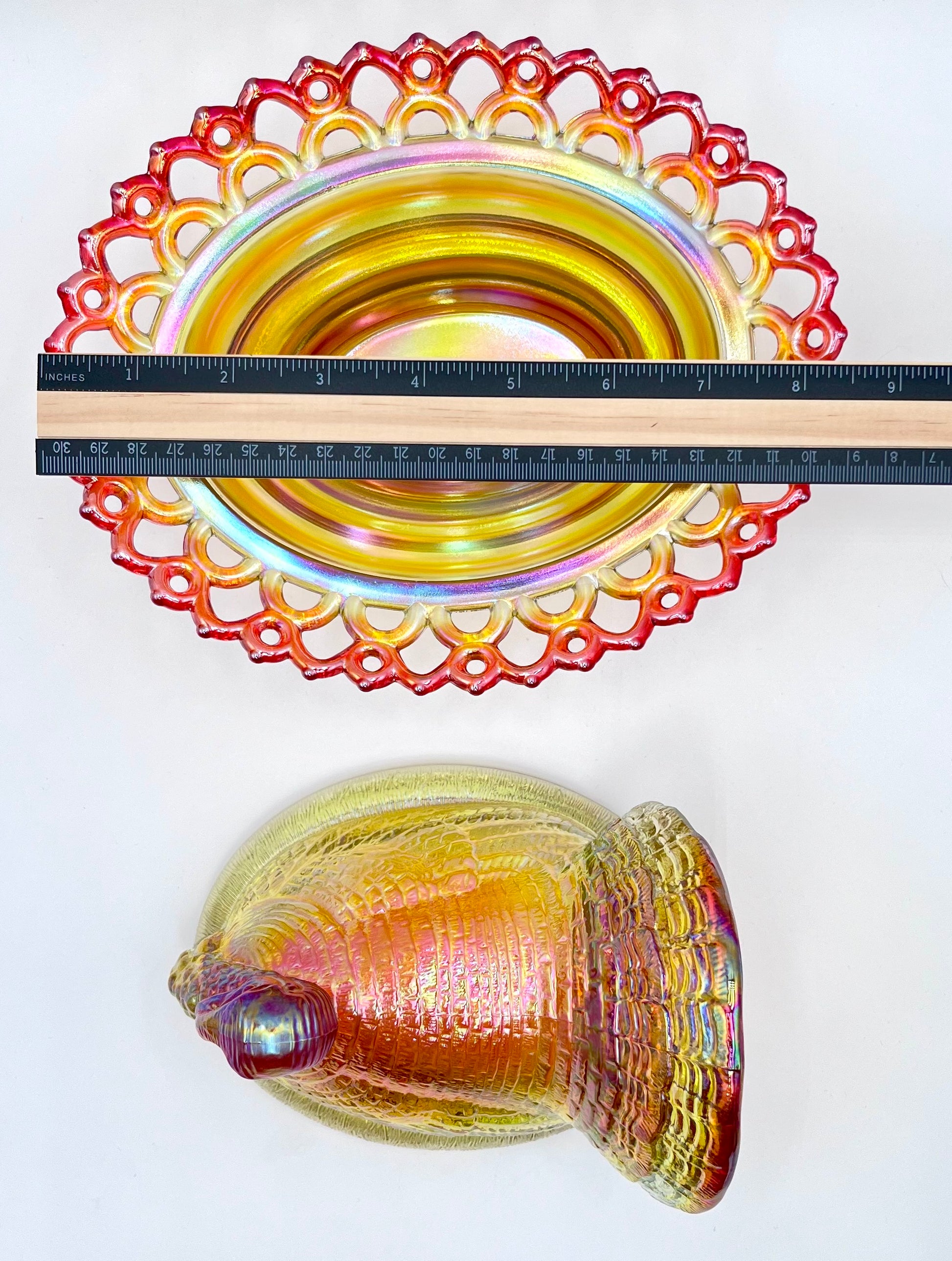 Mosser Marigold Turkey 8-1/2" Long by 7" Wide Holiday Centerpiece Cadmium Glows under UV Light