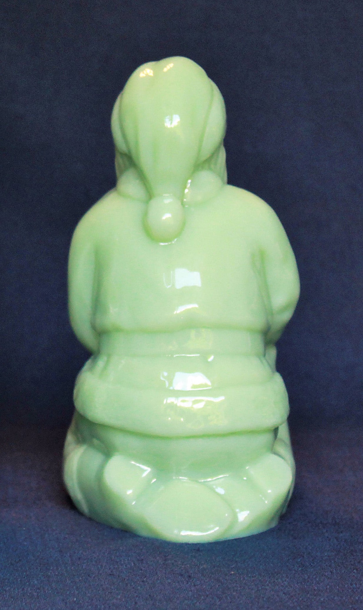 Mosser Kneeling Santa in Jadeite, 6-1/2" high, 4-7/8" long and 3-1/2" deep