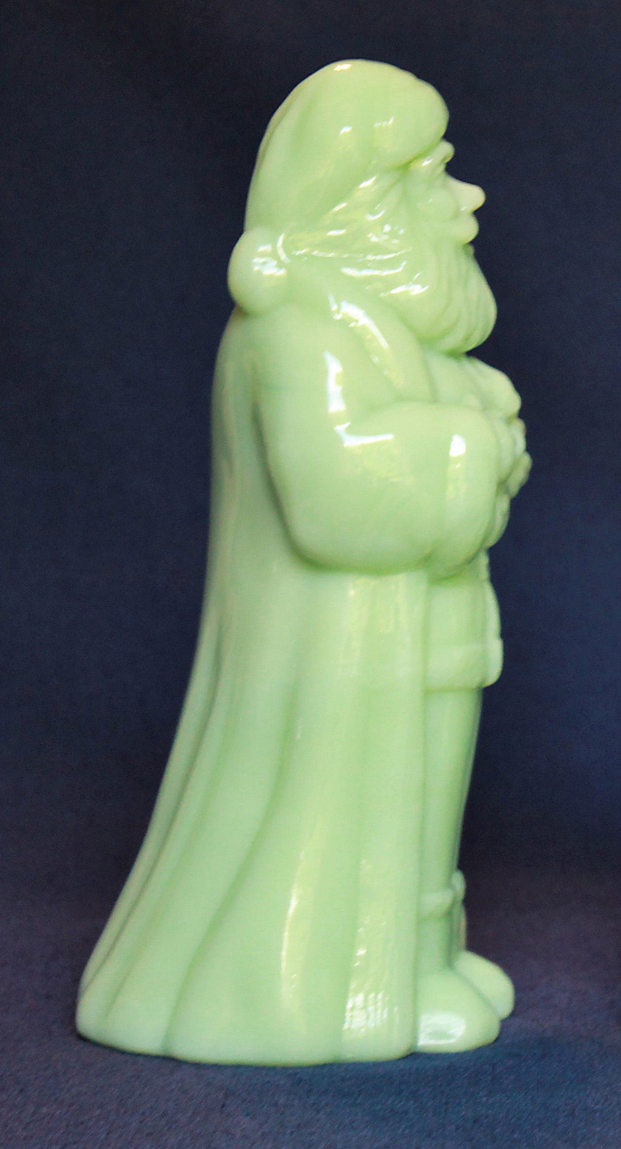 Mosser Standing Santa in Jadeite, 8-1/2" high, 4-1/4" wide