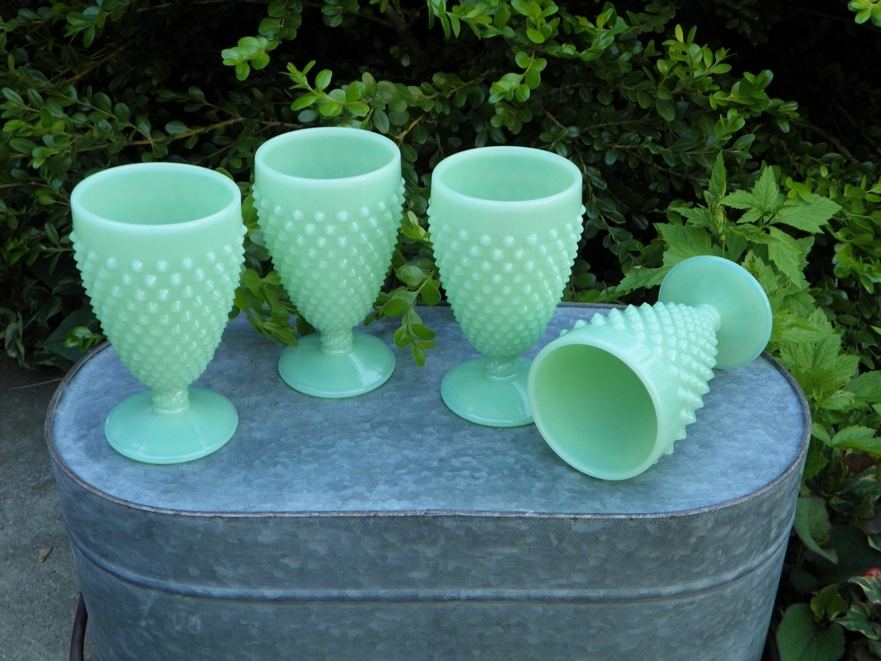 Mosser Jadeite Hobnail Water Goblets Set of 4 Hold 10 oz Glasses by Mosser Glass