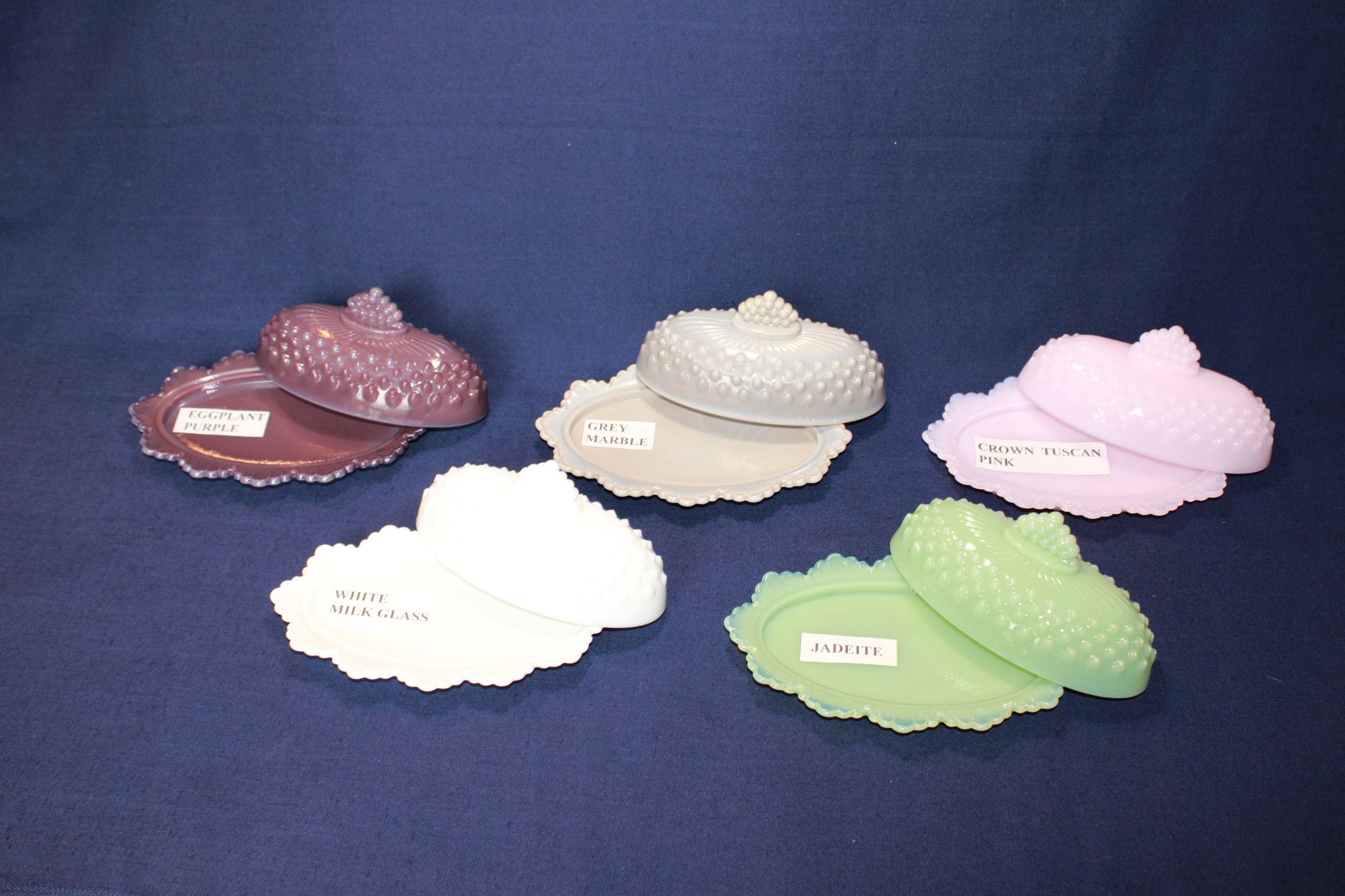 Mosser Hobnail Covered Butter Dish Single Stick or 1/4 Stick Scalloped Edge Base, Your CHOICE of Color