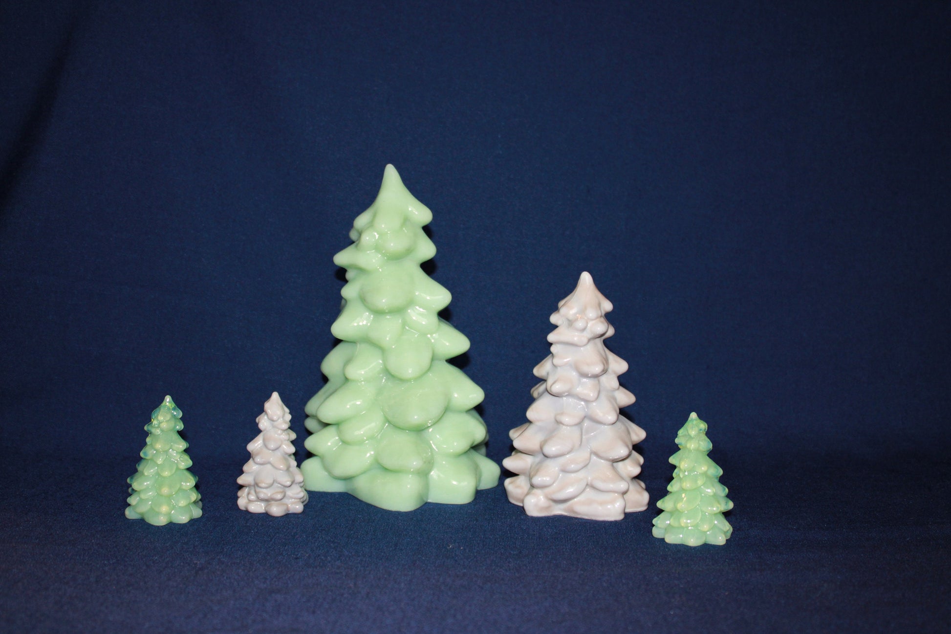 Mosser Glass Trees a Set of 5 Trees, 1 Large, 1 Medium and 3 Small Tree Collection Pressed Glass Pine Tree, Choose Color of Set