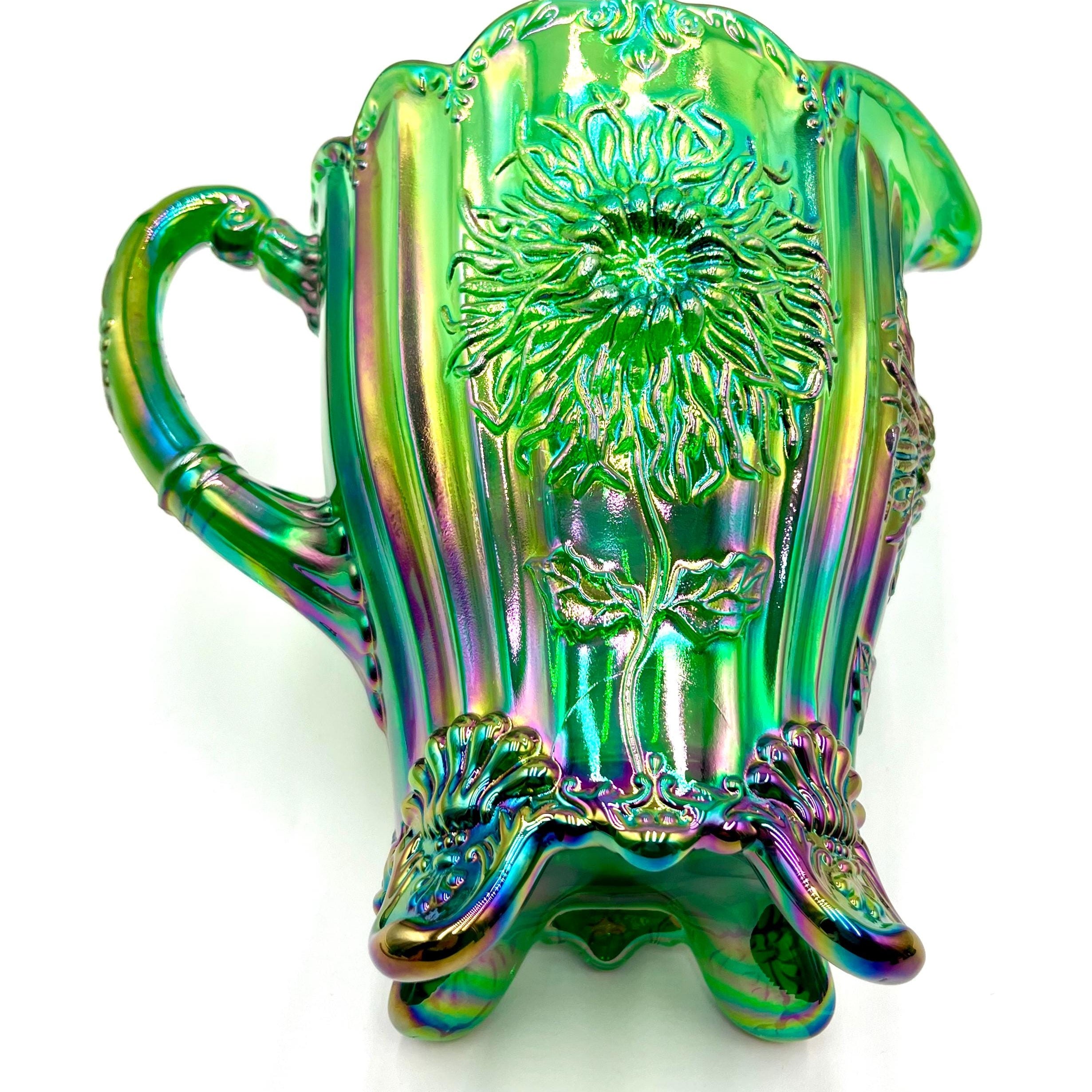 Dahlia Pitcher Hunter Green Carnival by Mosser Glass