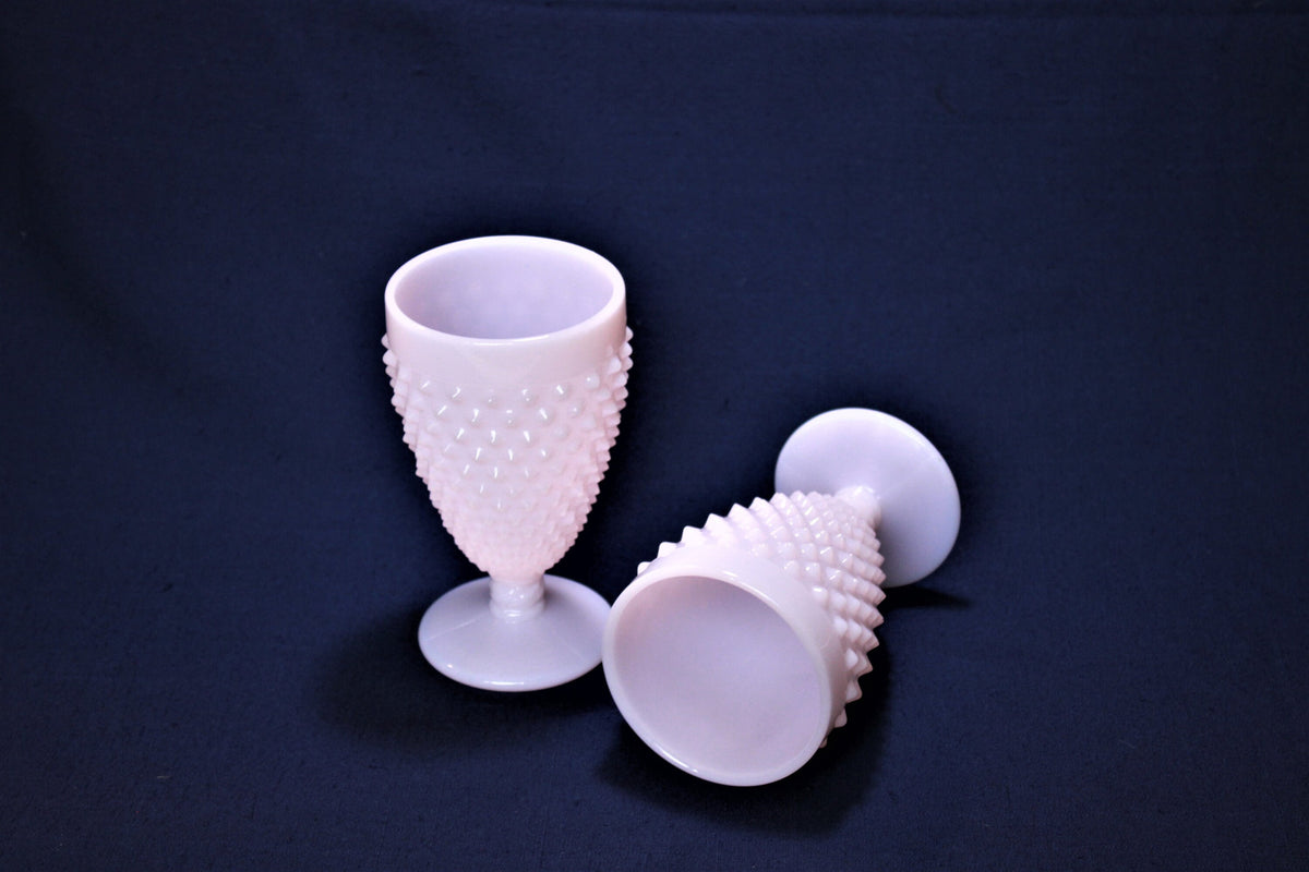 Mosser Pink Hobnail Water Goblets Set of 2 Crown Tuscan Glasses Hold 10 oz Glasses by Mosser Glass