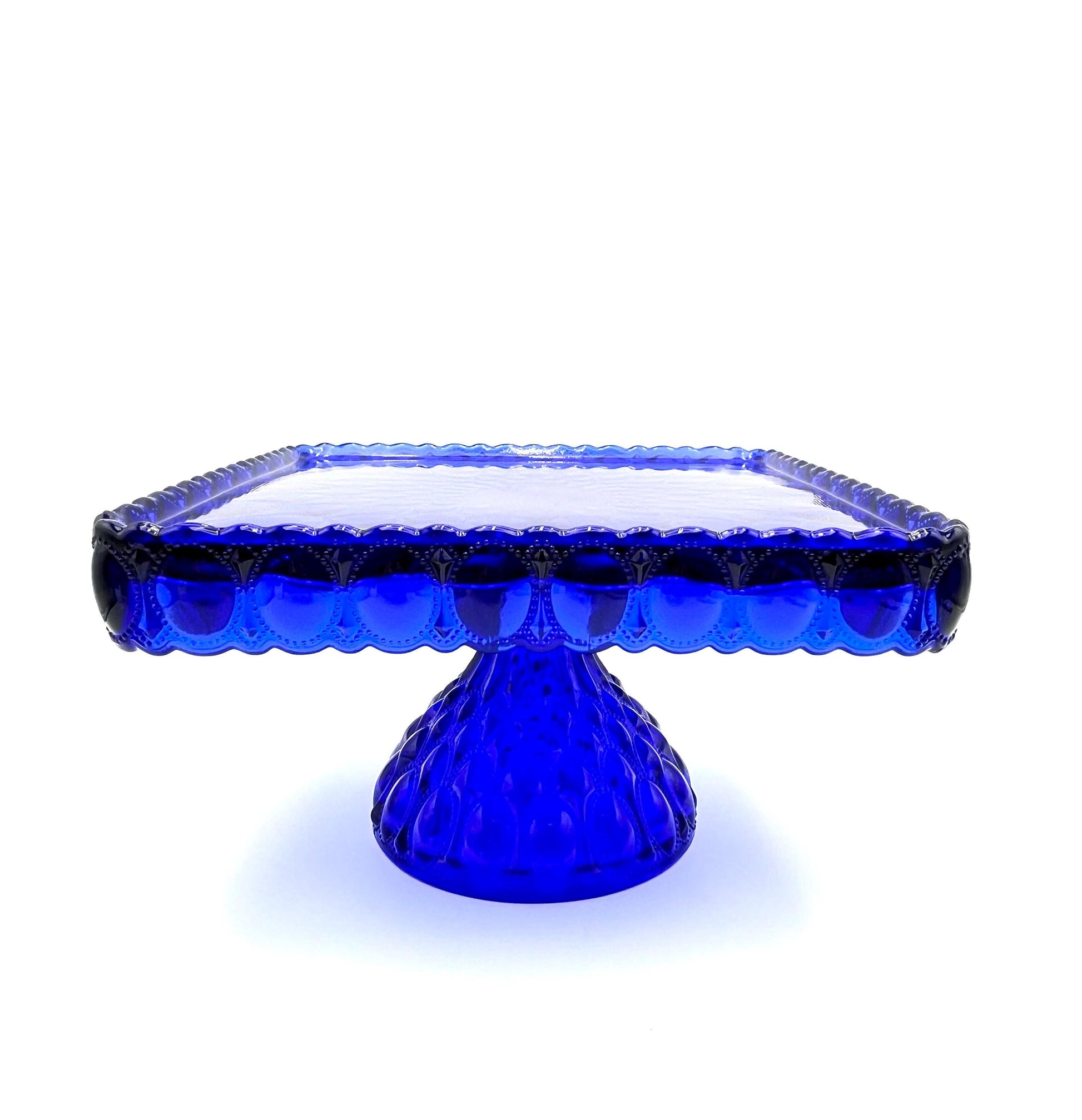 Mosser Cobalt Cake Stand or Cake Plate 10" Square Elizabeth Quilted Pedestal Cake Plate Wedding, Shower, Cupcakes