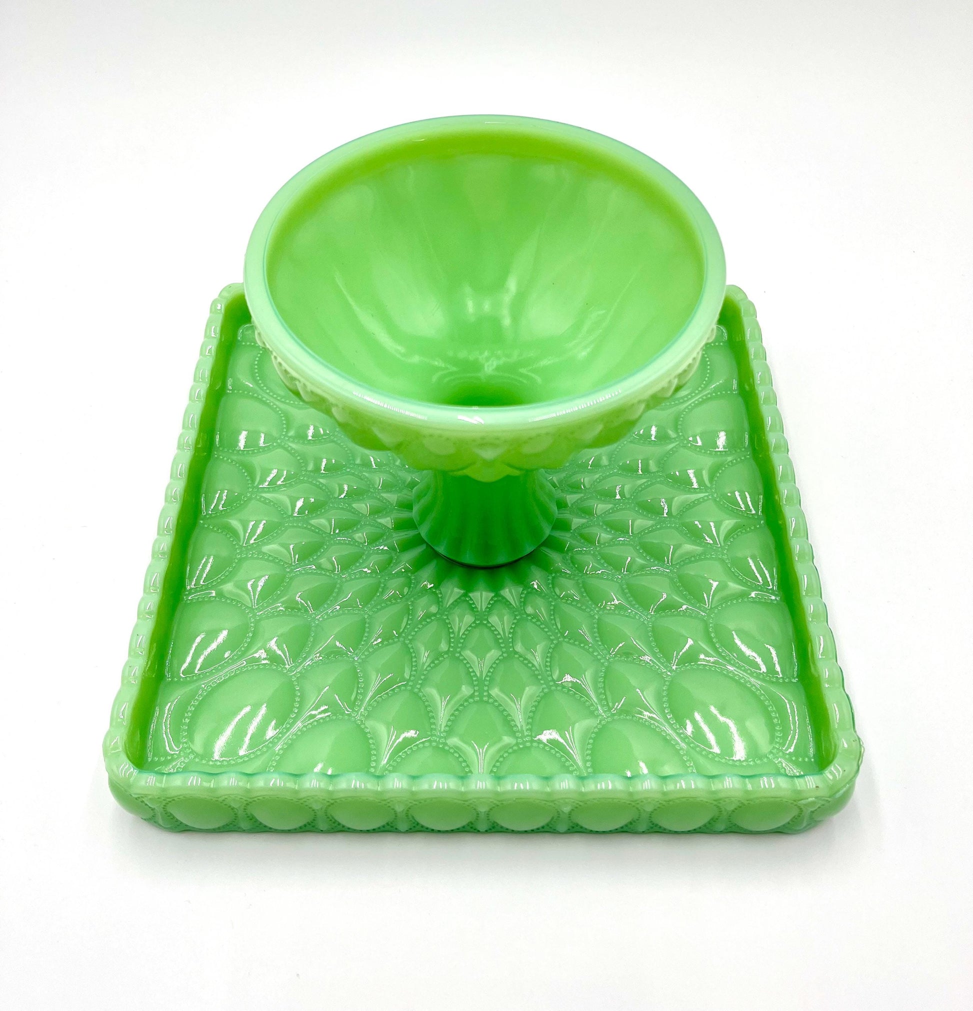 Mosser Jadeite Cake Stand or Cake Plate 10" Square Elizabeth Quilted Pedestal Cake Plate Wedding, Shower, Cupcakes