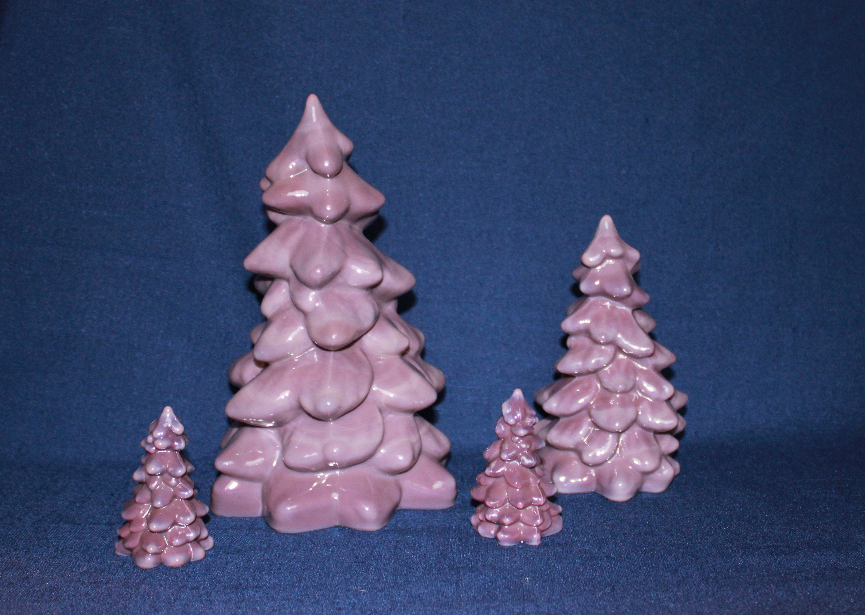 Mosser Glass Trees a Set of 4 Trees, 1 Large, 1 Medium and 2 Small Tree Collection Pressed Glass Pine Tree, Choose Color of Set