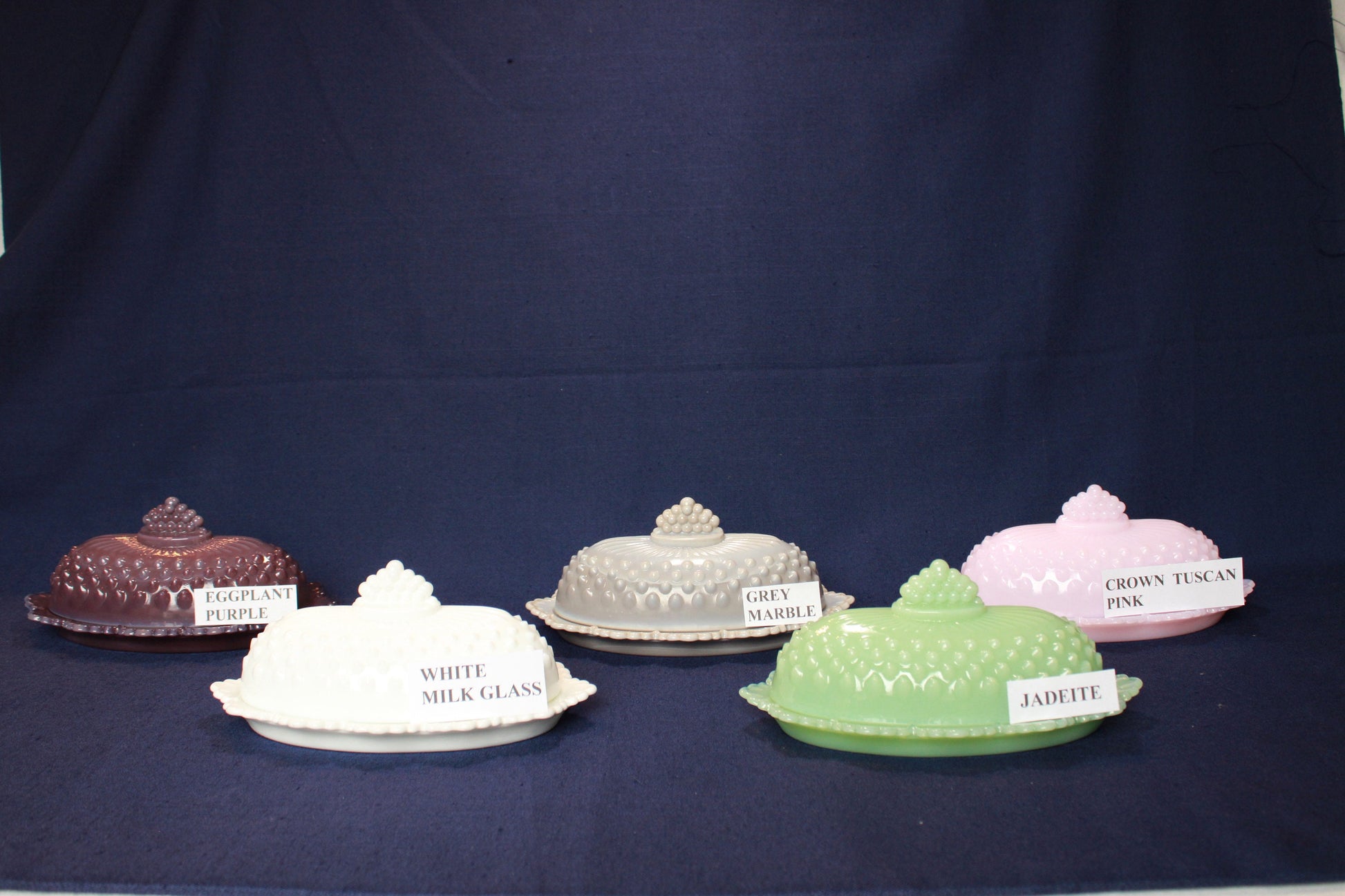 Mosser Hobnail Covered Butter Dish Single Stick or 1/4 Stick Scalloped Edge Base, Your CHOICE of Color