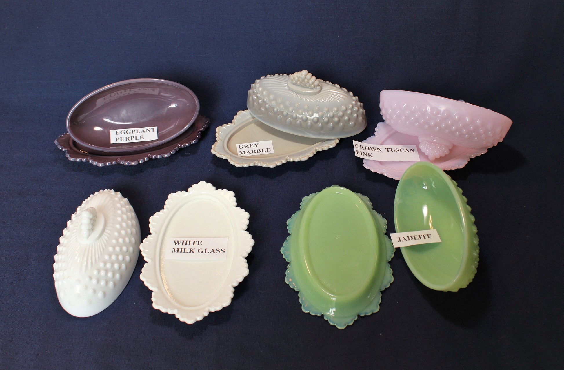 Mosser Hobnail Covered Butter Dish Single Stick or 1/4 Stick Scalloped Edge Base, Your CHOICE of Color