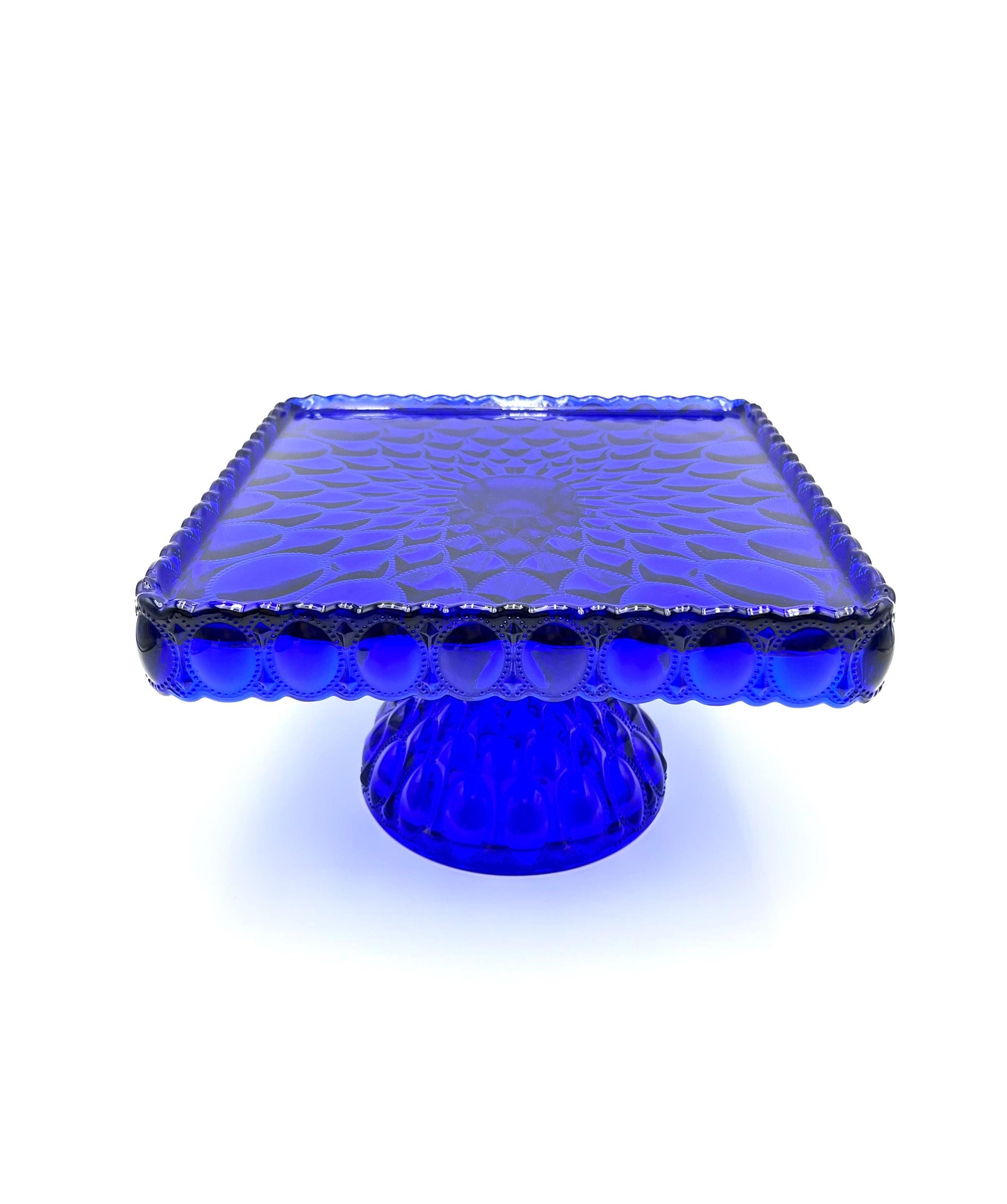 Mosser Cobalt Cake Stand or Cake Plate 10" Square Elizabeth Quilted Pedestal Cake Plate Wedding, Shower, Cupcakes