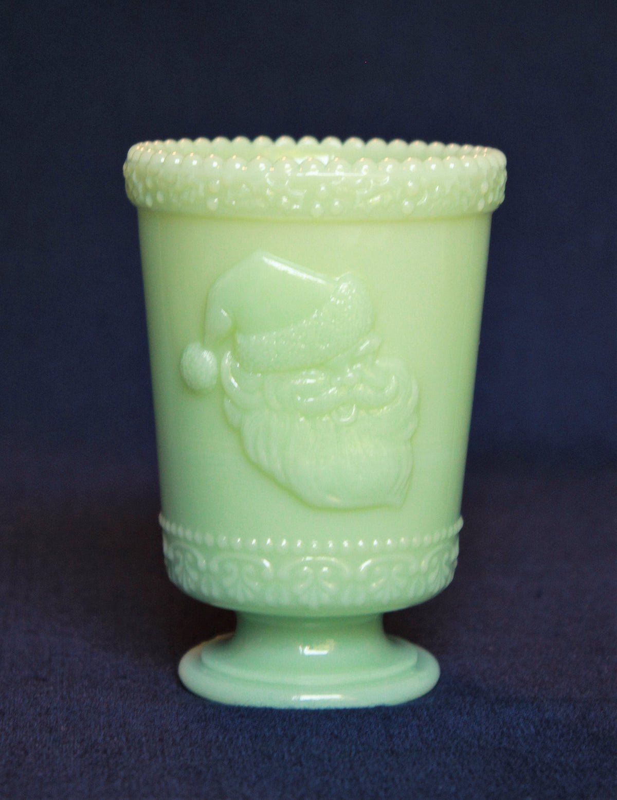 Jadeite Santa Glasses by Mosser Glass YOUR CHOICE of a Single or Set of 2 Tumblers, 8 oz Cup 4 1/2" High 3 1/4" Wide