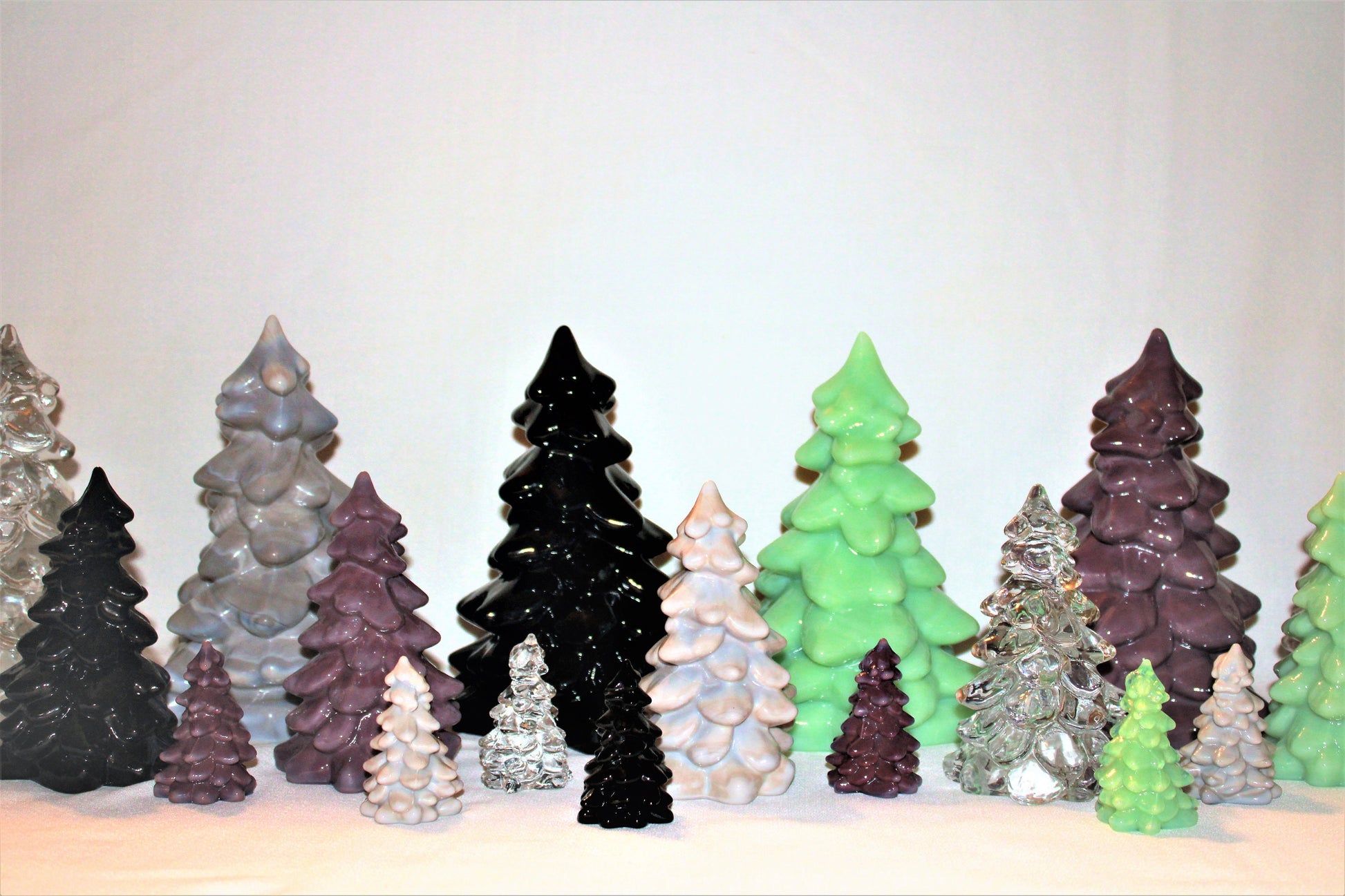 Mosser Glass Trees a Set of 4 Trees, 1 Large, 1 Medium and 2 Small Tree Collection Pressed Glass Pine Tree, Choose Color of Set