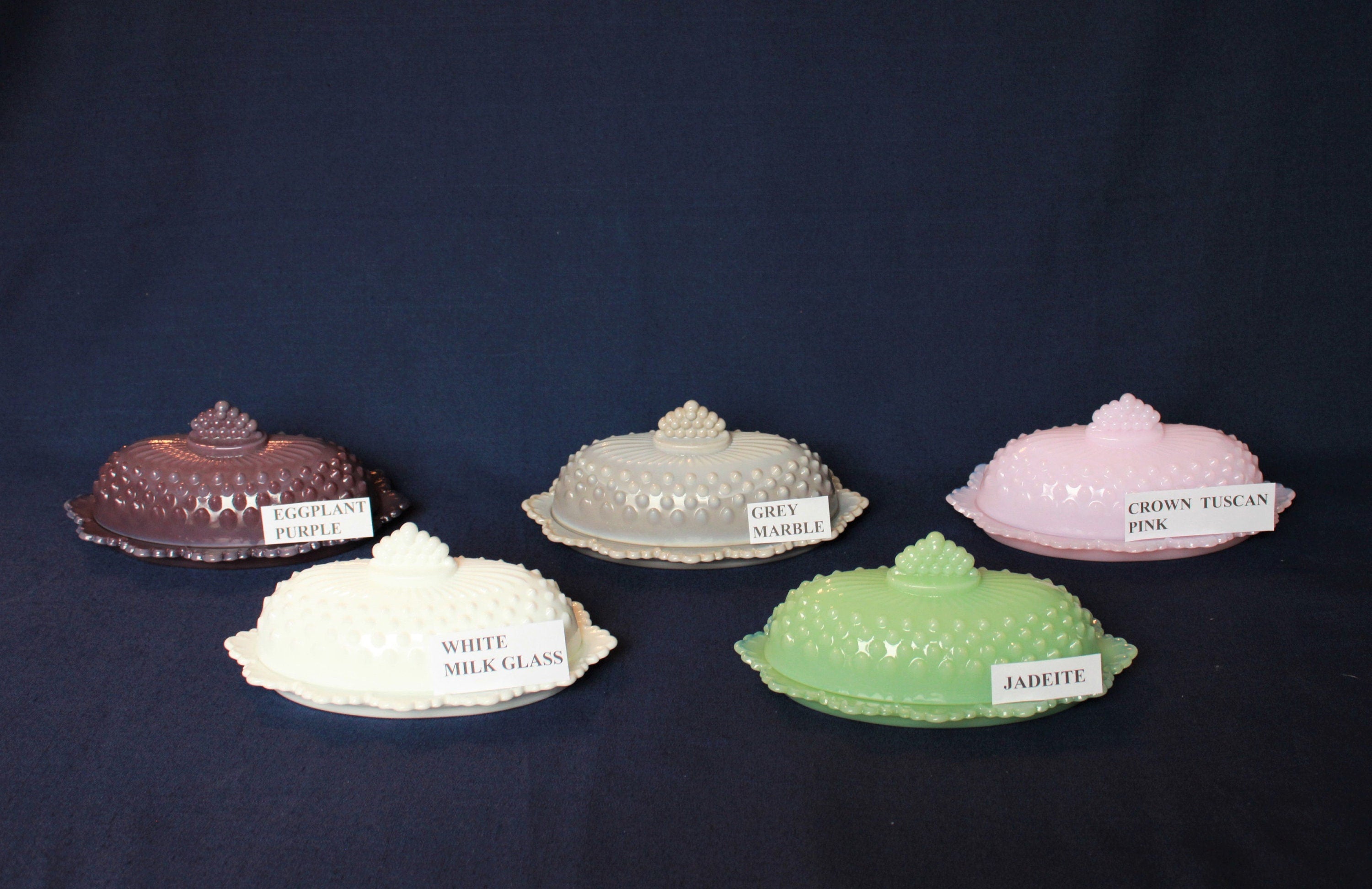 Mosser Hobnail Covered Butter Dish Single Stick or 1/4 Stick Scalloped Edge Base, Your CHOICE of Color